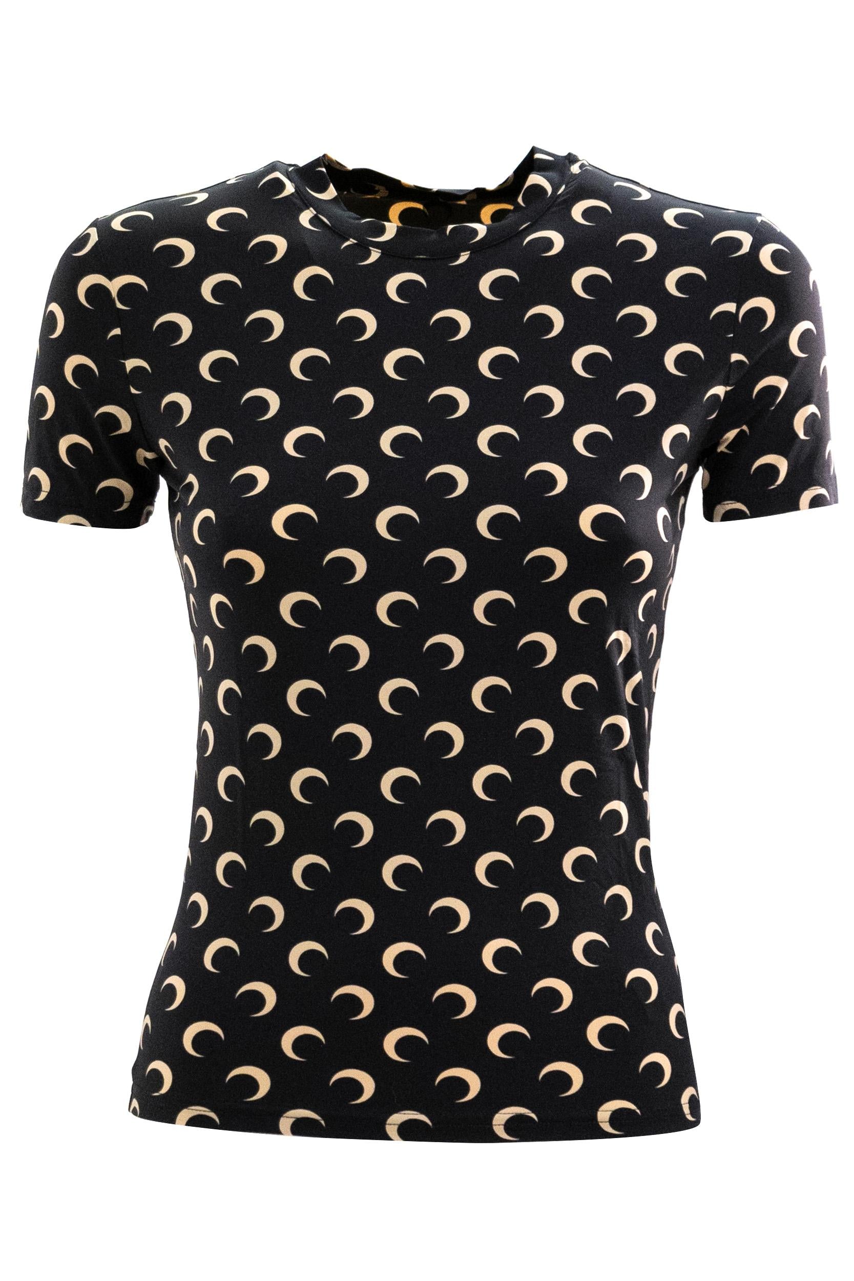 T-shirt in jersey elasticizzato con stampa Moon di colore nero e beige<BR/><BR/> UTS001A CJER0001 IT99 MARINE SERRE 