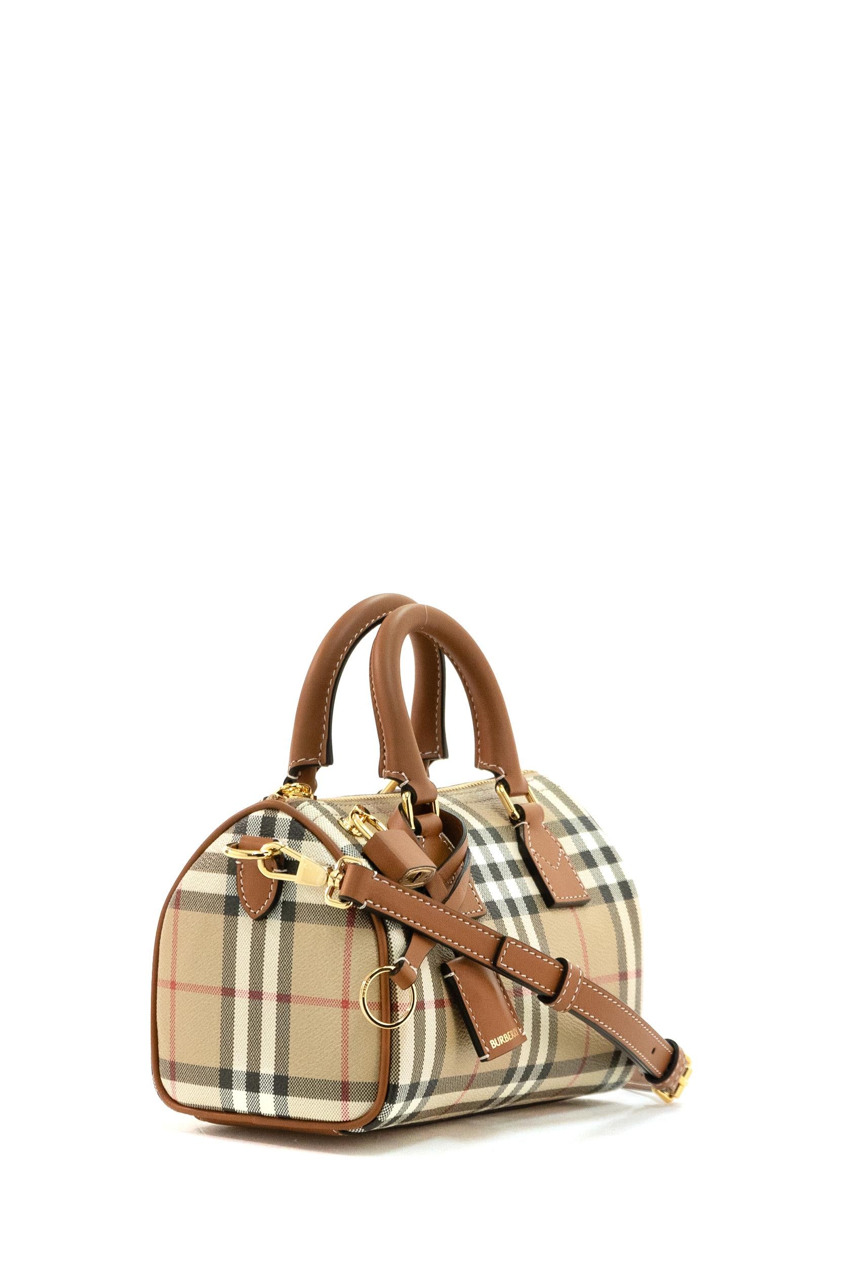 Borsa bauletto con stampa Burberry Check di colore beige archivio<BR/> 8118565 BRIARBROWN BURBERRY 