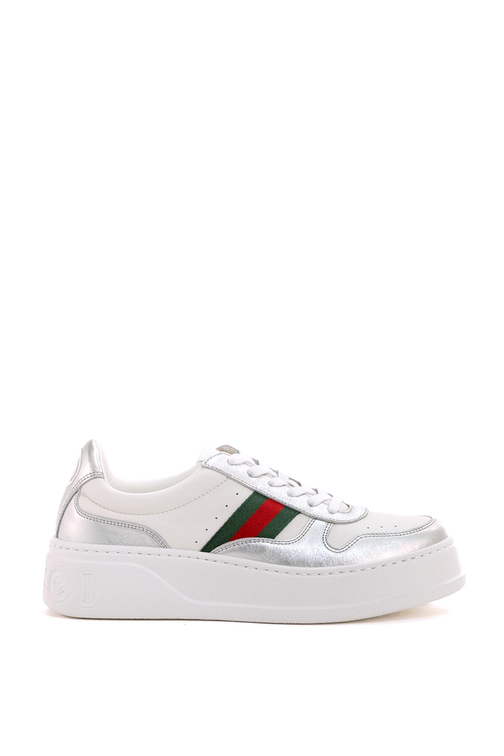 Sneakers in pelle di colore bianco e argento<BR/> 848307 AAFMN 8147 GUCCI 