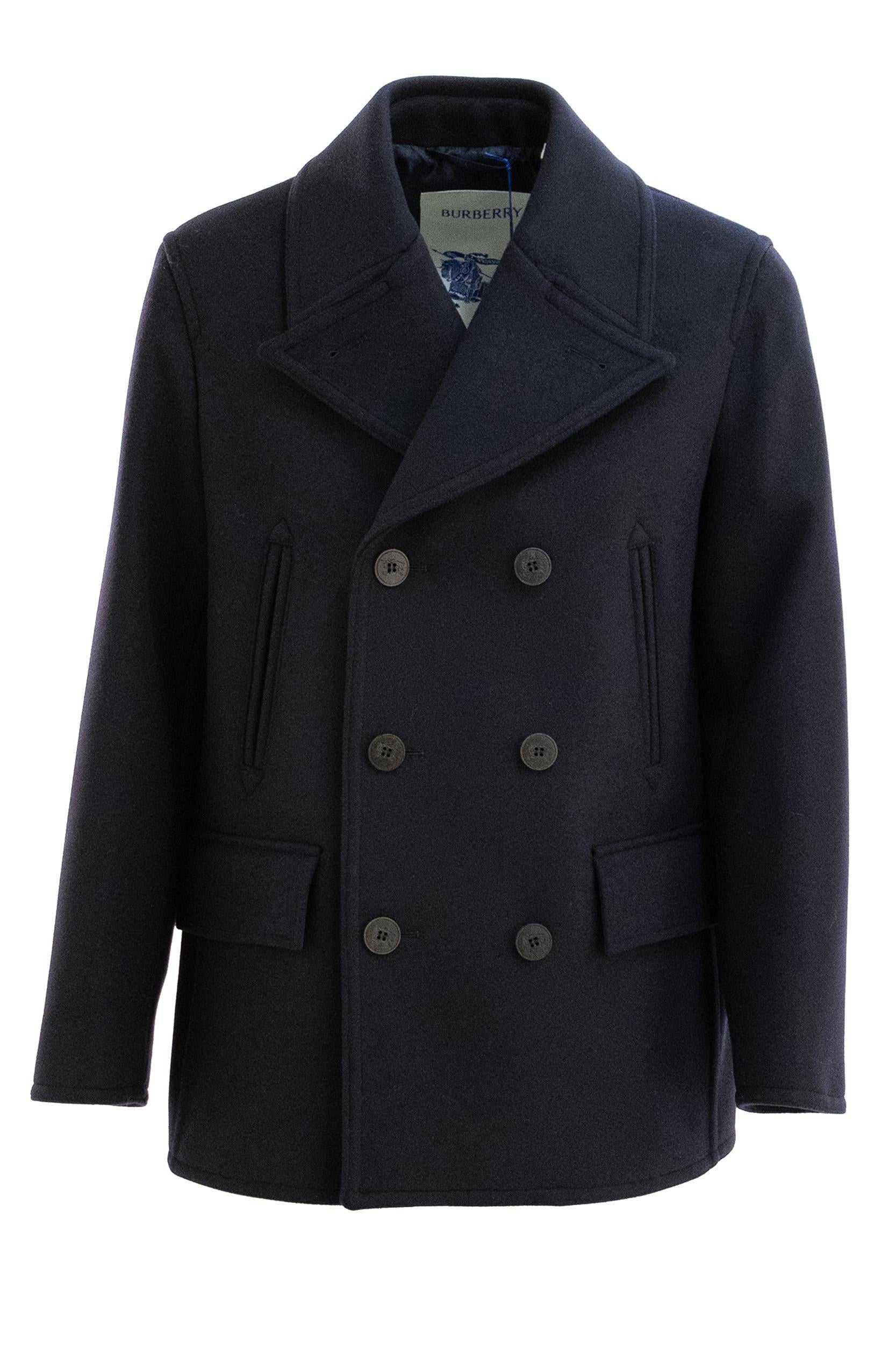 Pea coat in lana di colore blu<BR/> 8115005 NAVY BURBERRY 
