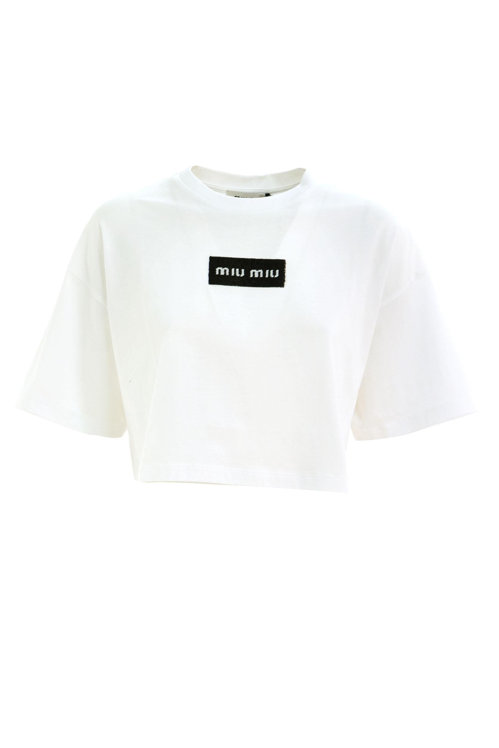 MIU MIU Tシャツ Miu Miu ロゴ Tシャツ | ブルー | FARFETCH JP