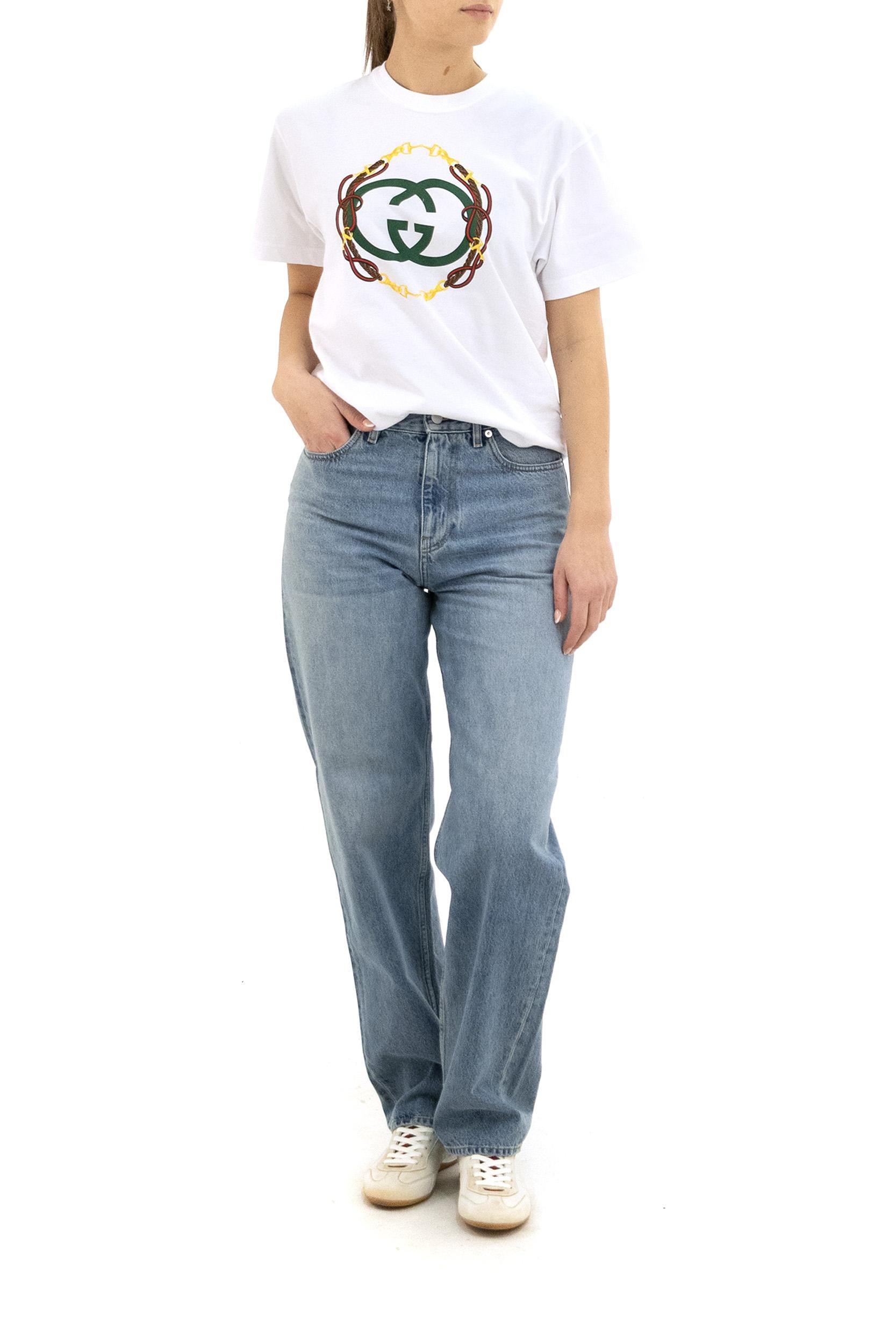 T-shirt in Jersey di Cotone con Stampa<BR/> 837959 XJHMY 9081 GUCCI 