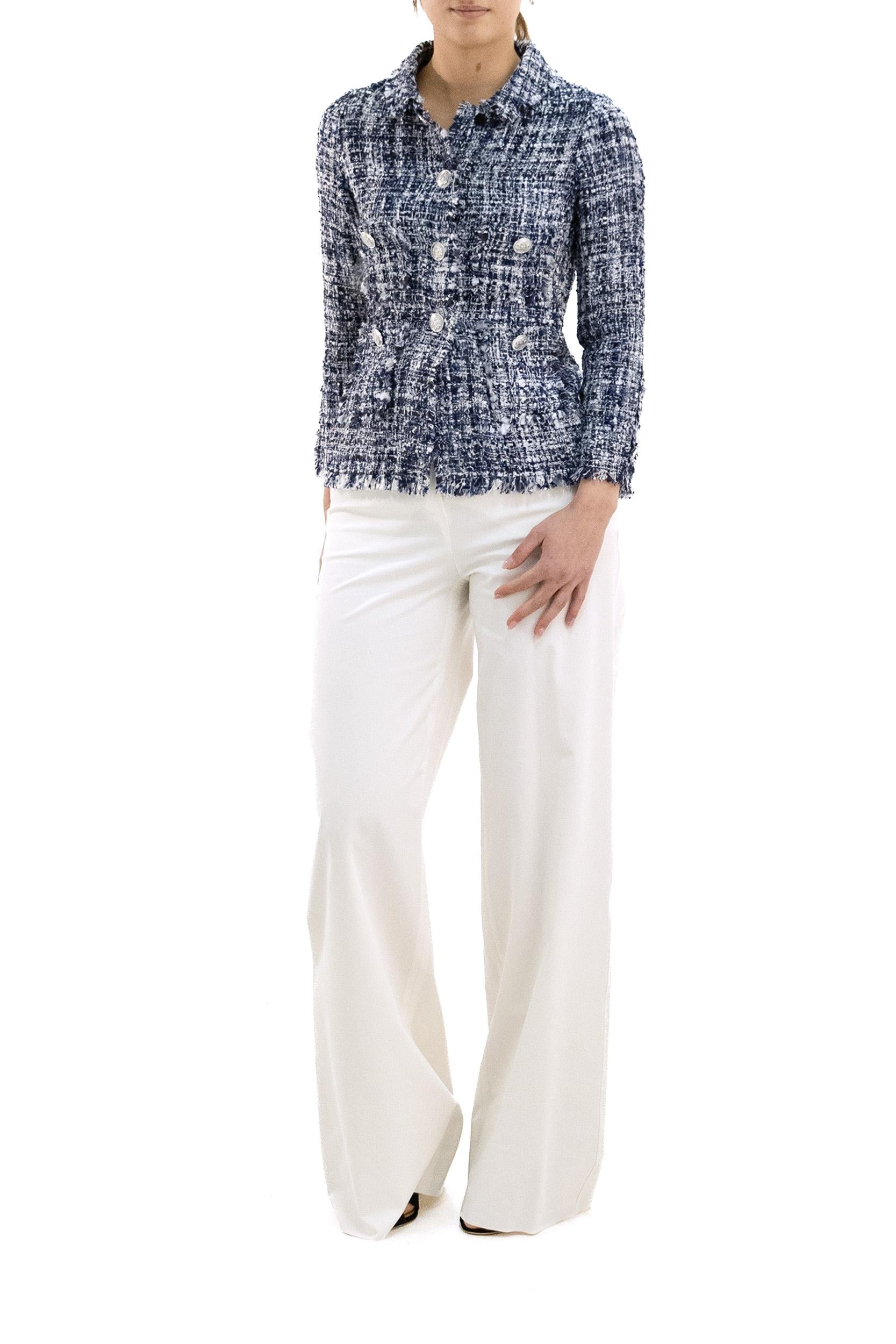 Giacca in Tweed di Cotone e Viscosa<BR/> 7689/00 BLU CHARLOTT 