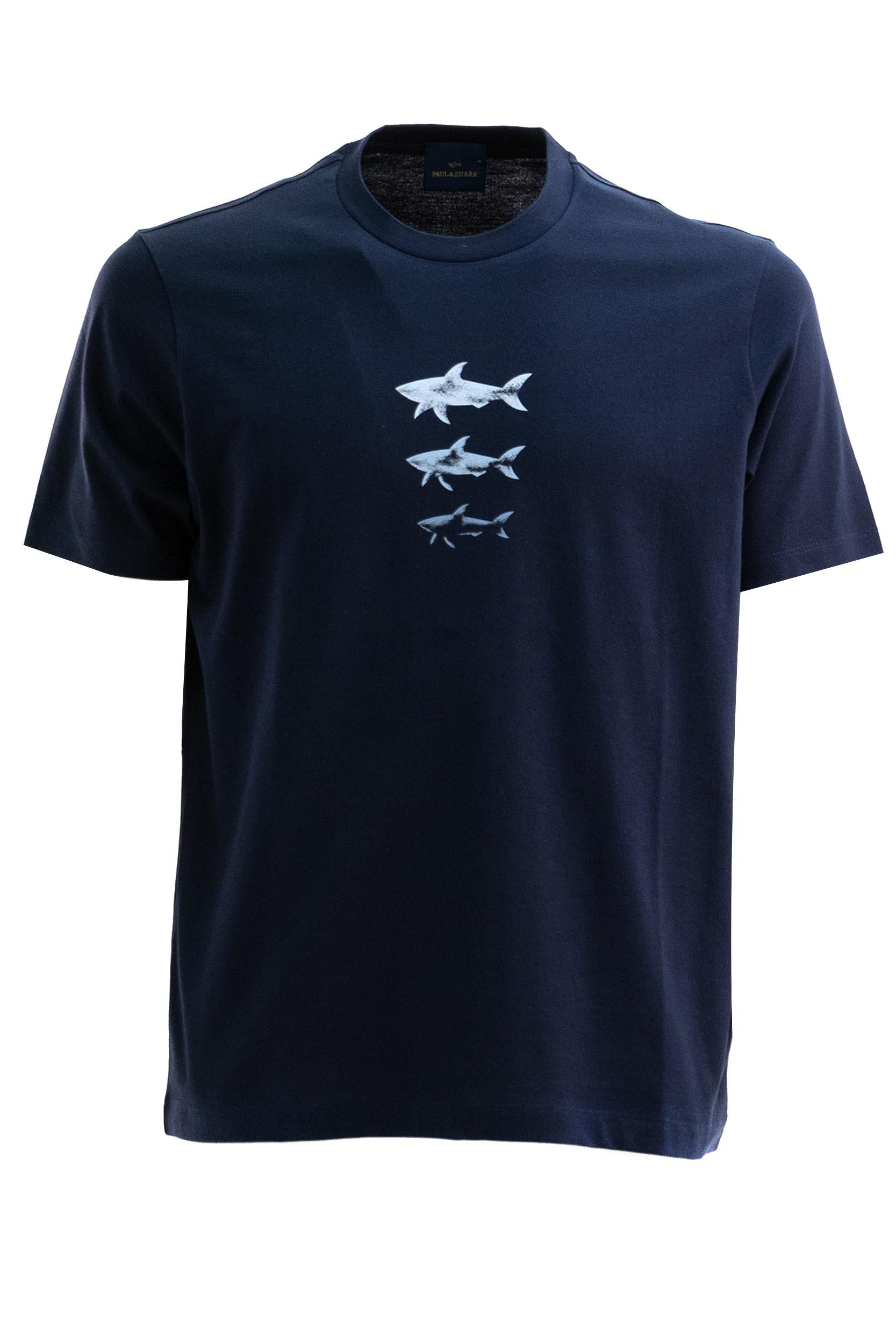 T-shirt in jersey di cotone di colore blu<BR/> 26411048 013 PAUL & SHARK 