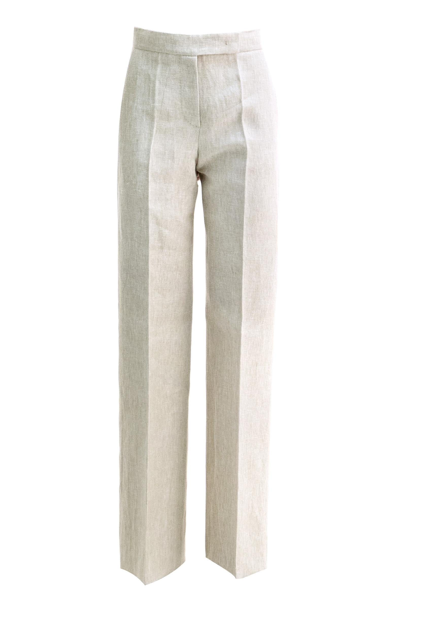 Pantaloni in drill di lino color avorio<BR/> MXSGINNICO 002 MAX MARA 