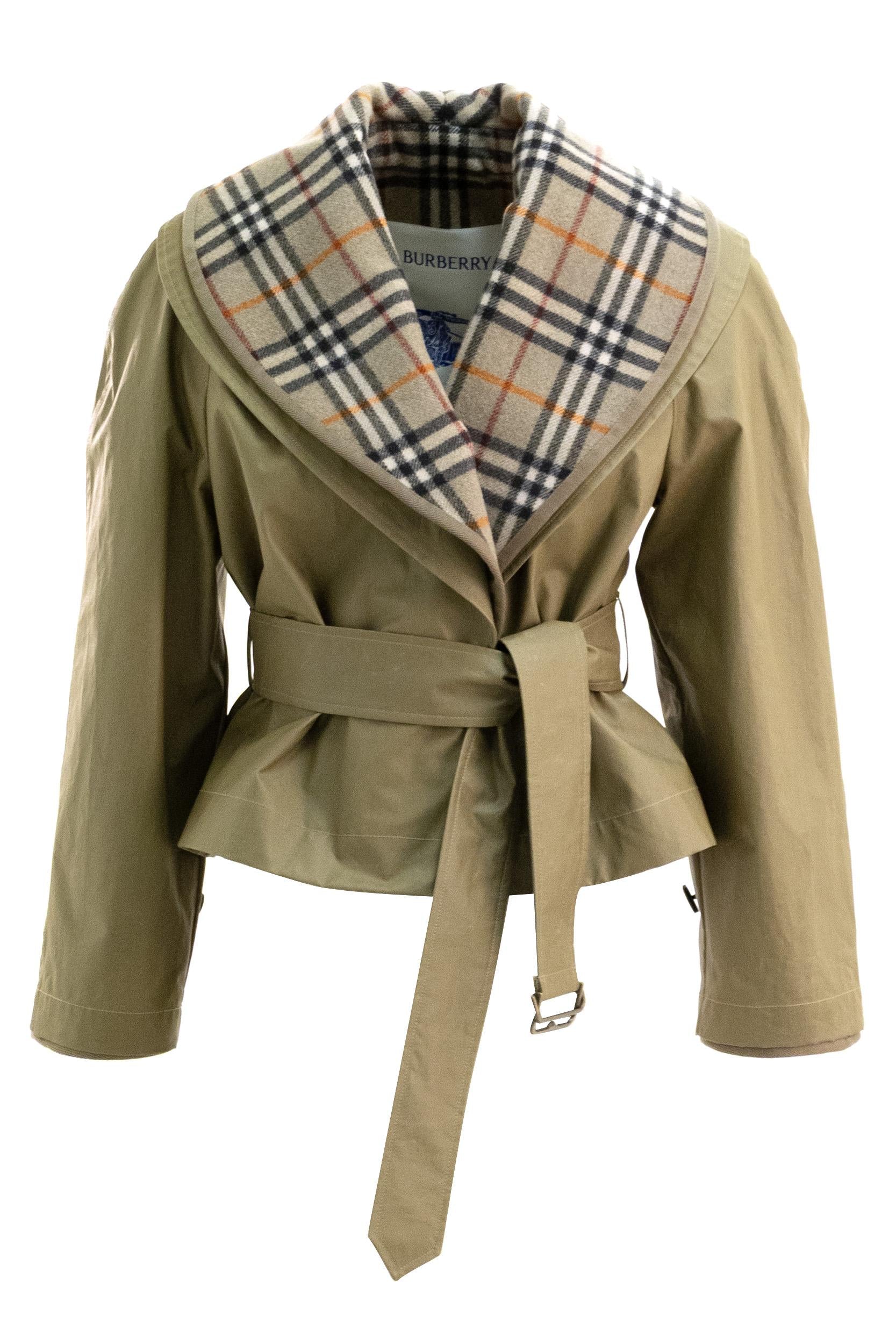 Giacca cropped in cotone di colore beige con trapuntatura Check<BR/> 8119106 LICHENBEIGE BURBERRY 