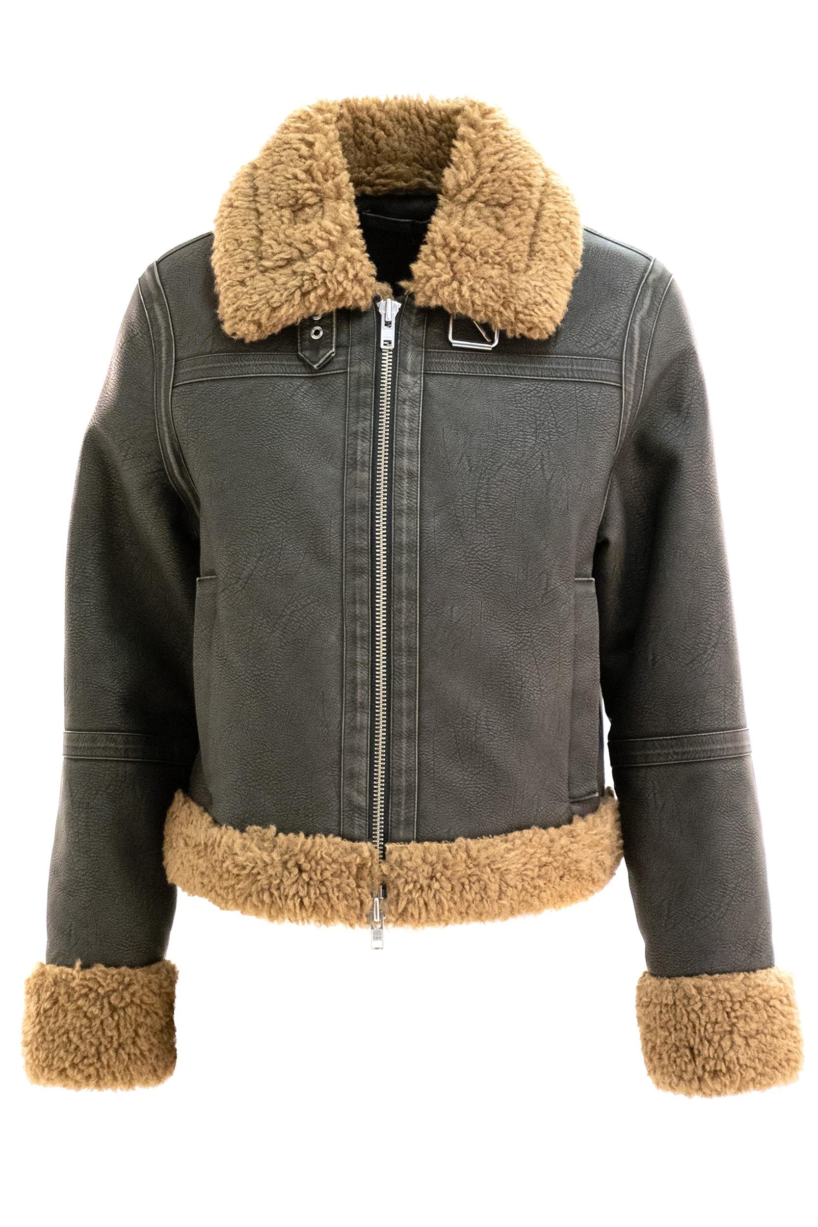 Giacca da aviatore Lorelle in ecopelle di colore marrone<BR/> 61055-9015 88000 STAND STUDIO 