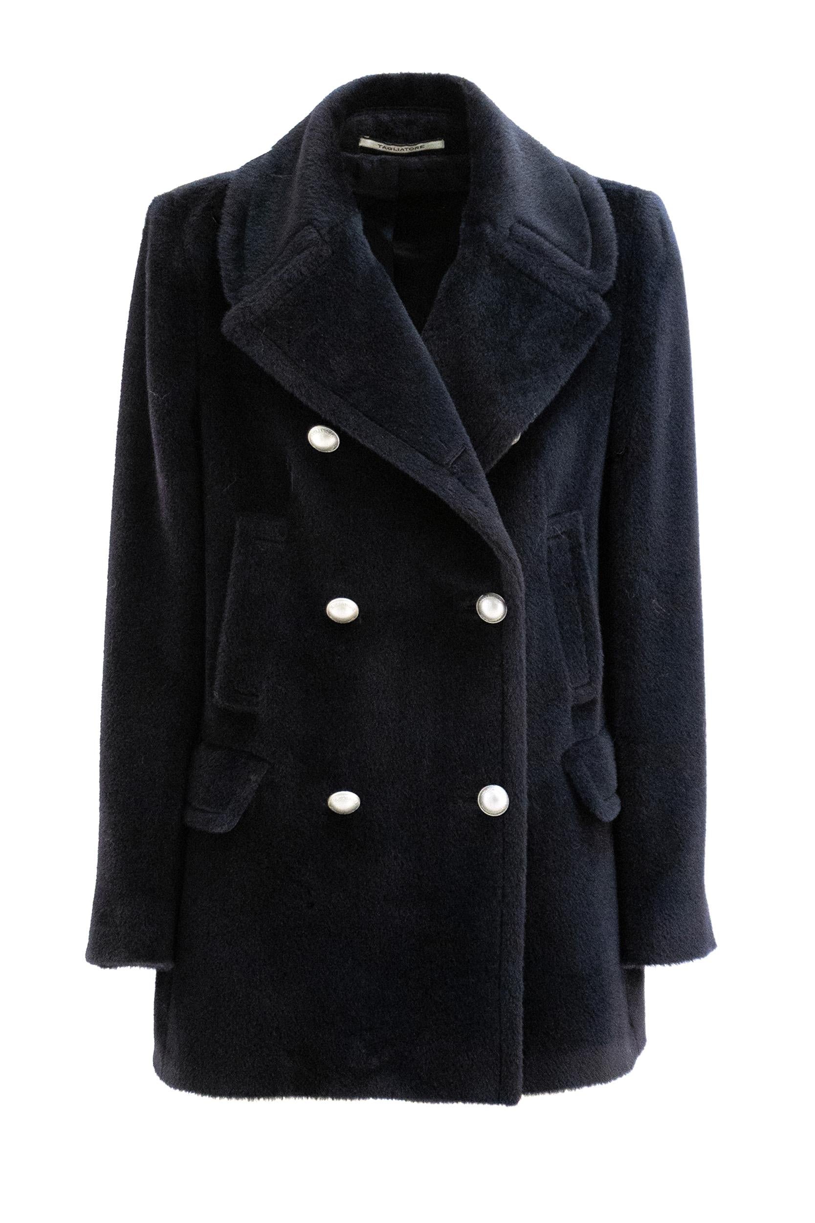 Cappotto corto in lana vergine e alpaca di colore blu<BR/> BLANCHE E30004U B097 TAGLIATORE 