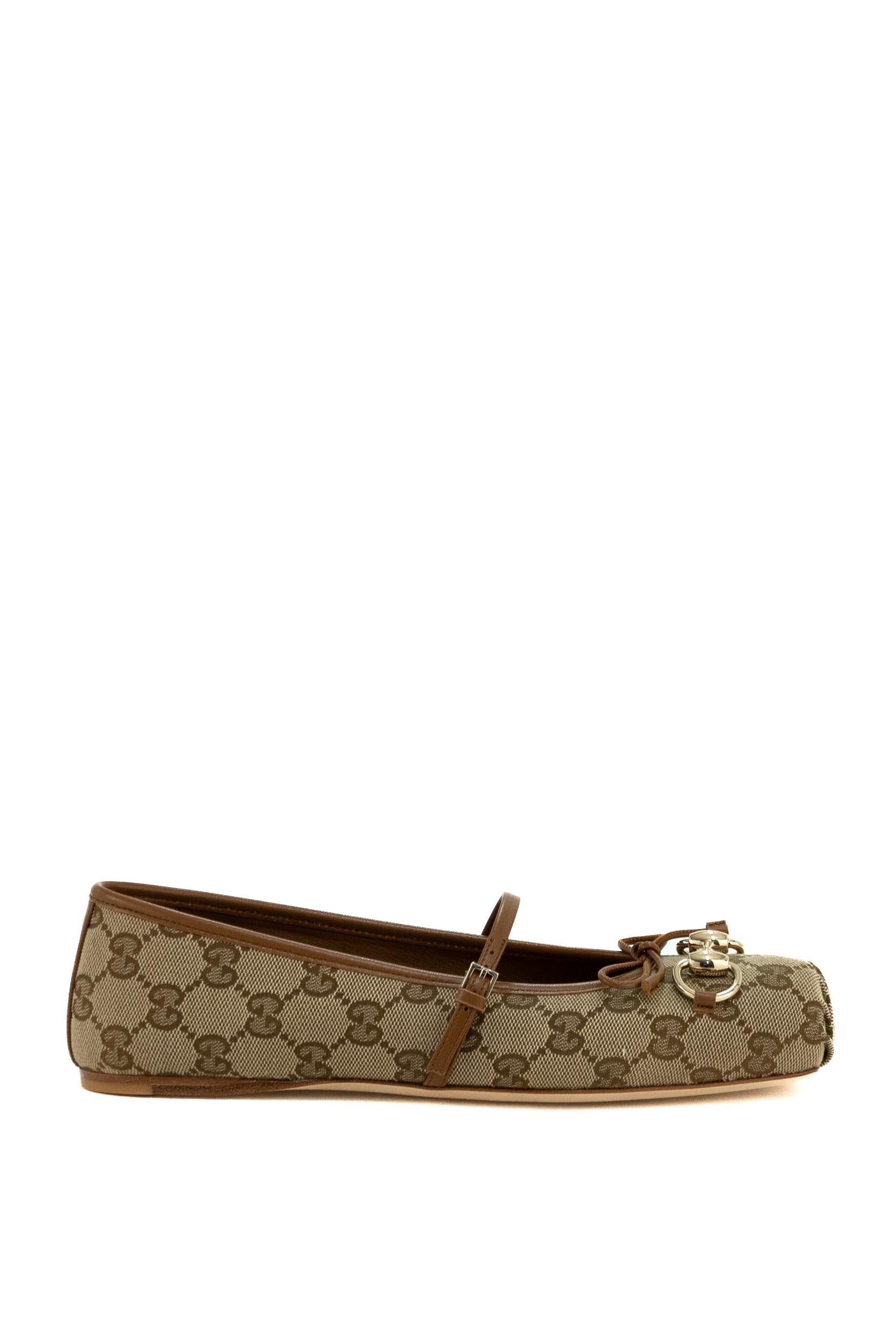 Ballerine in tessuto GG color beige e marrone 814321 FAD6C 9745 GUCCI 