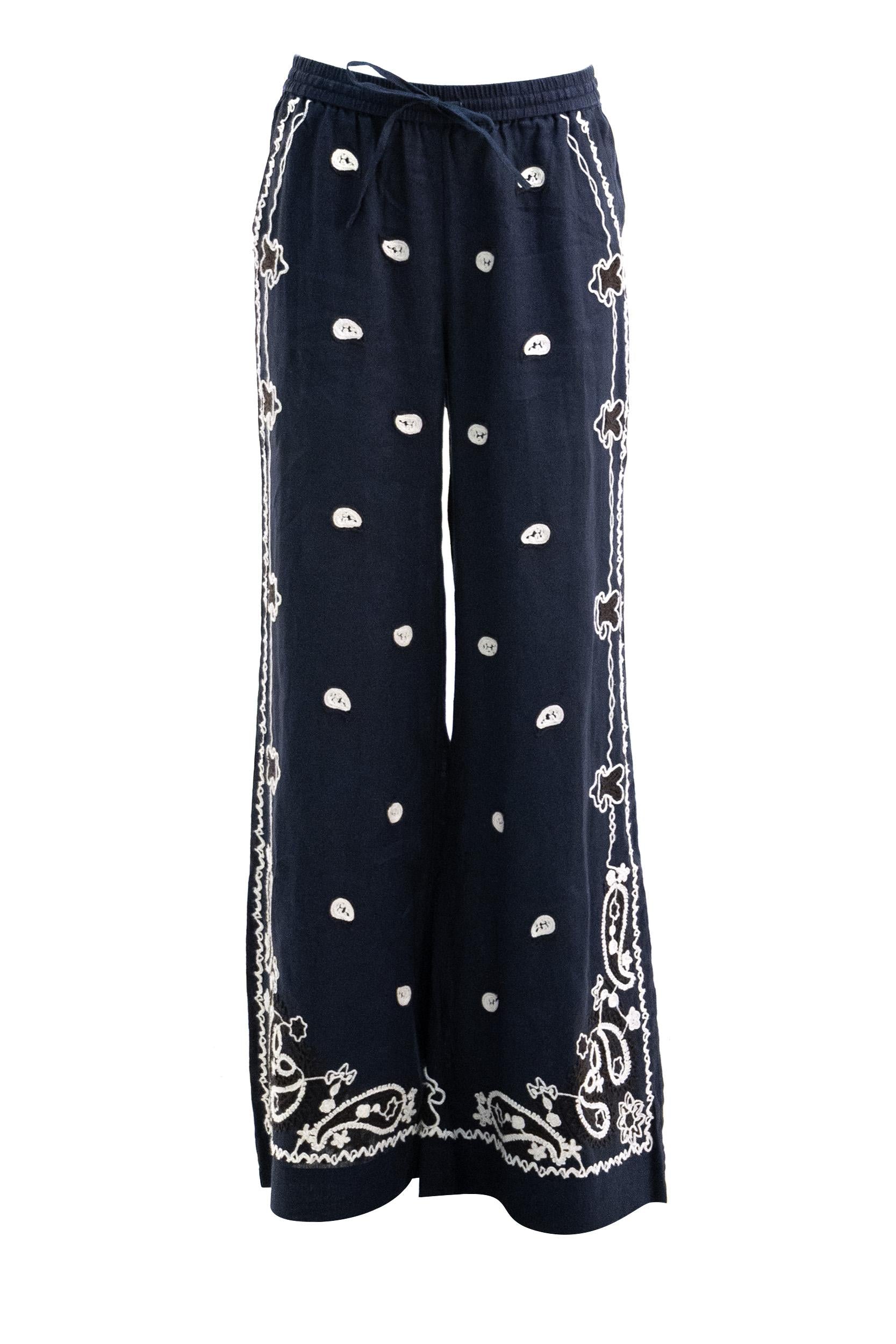 Pantaloni in lino di colore blu<BR/><BR/> BEACH26-D230760R 012 P.A.R.O.S.H. 