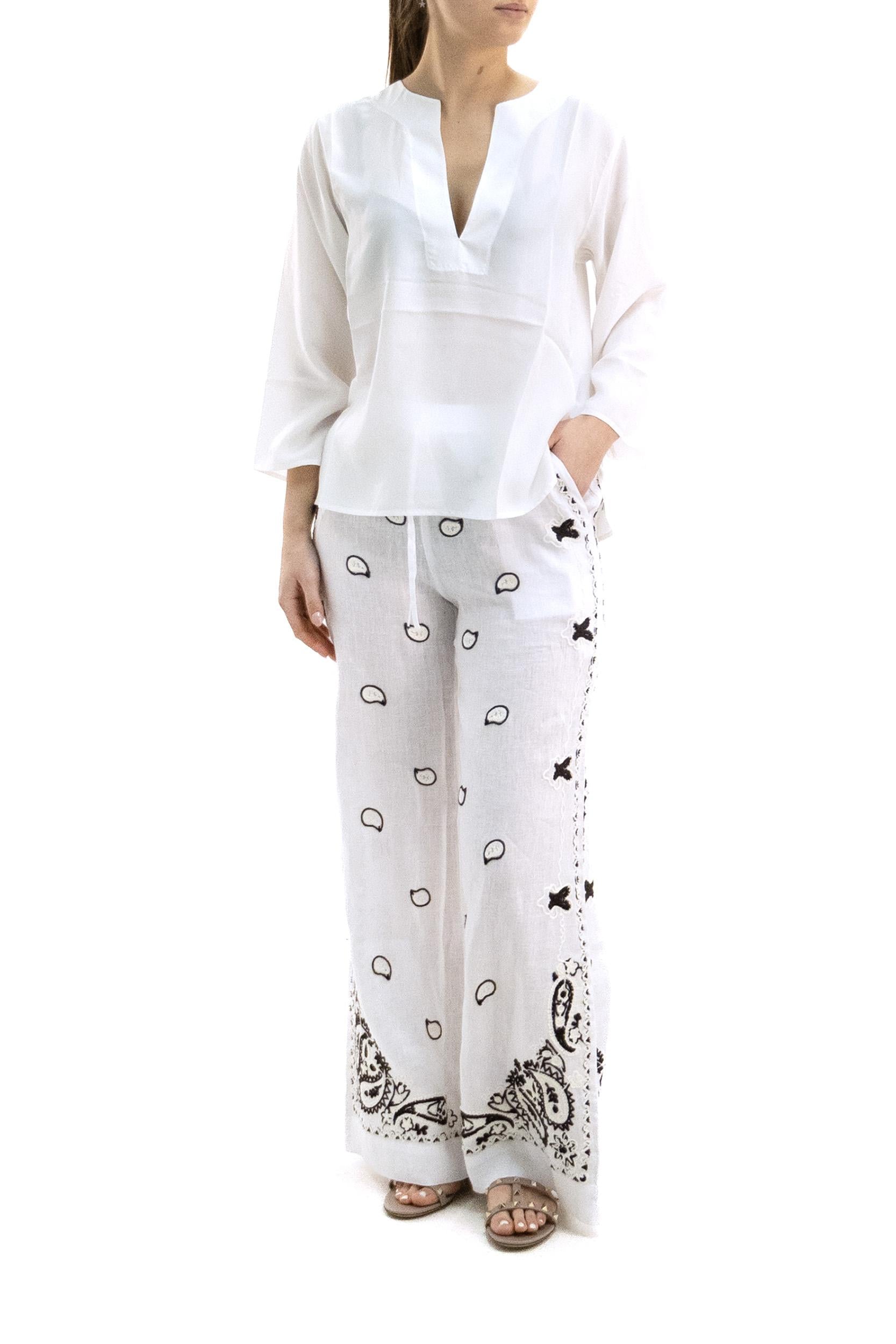 Pantaloni in lino di colore bianco<BR/> BEACH26-D230760R 002 P.A.R.O.S.H. 