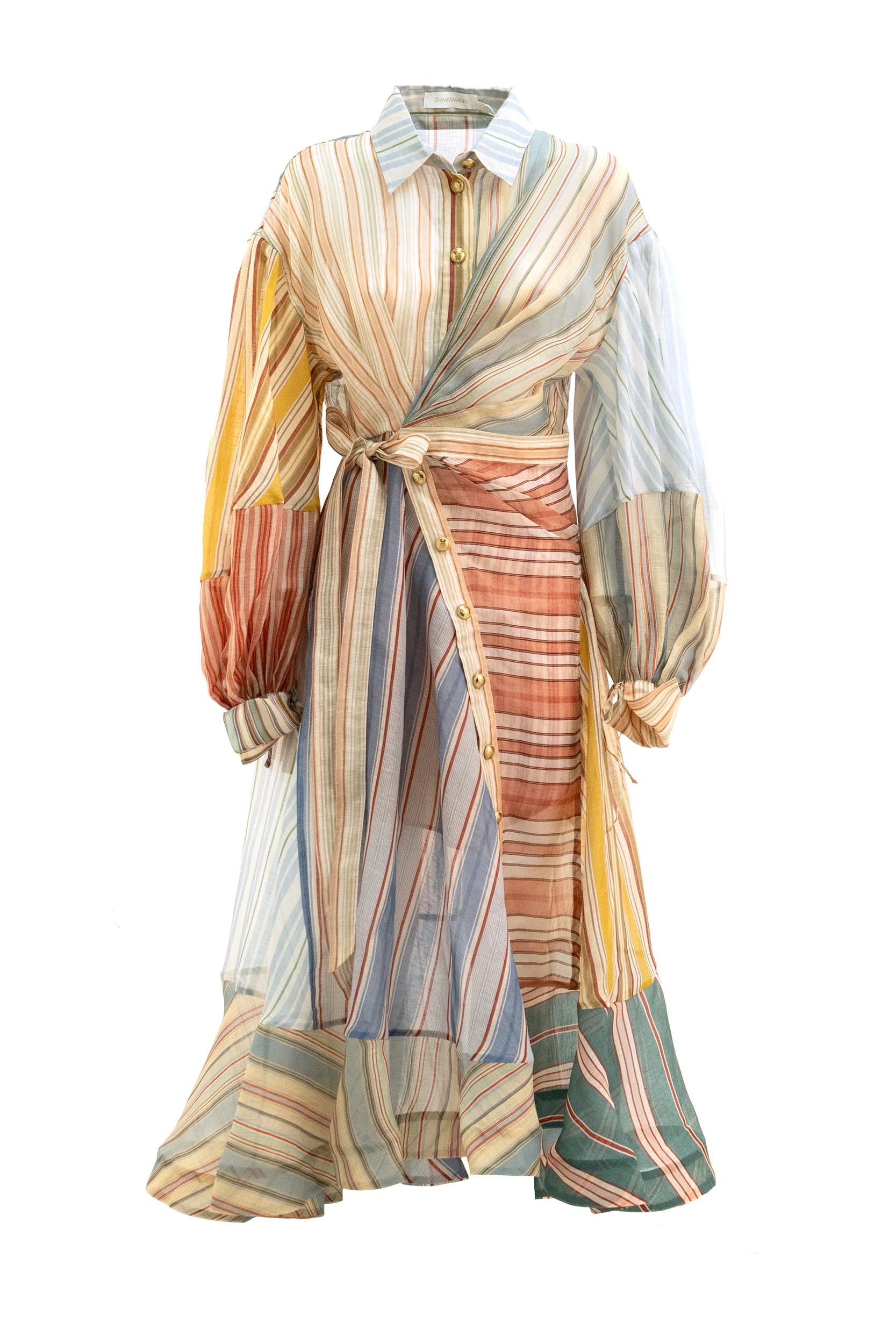 Abito Midi Rebellion a Righe in Lino e Seta<BR/> 7030DC261 SPLICED ZIMMERMANN 