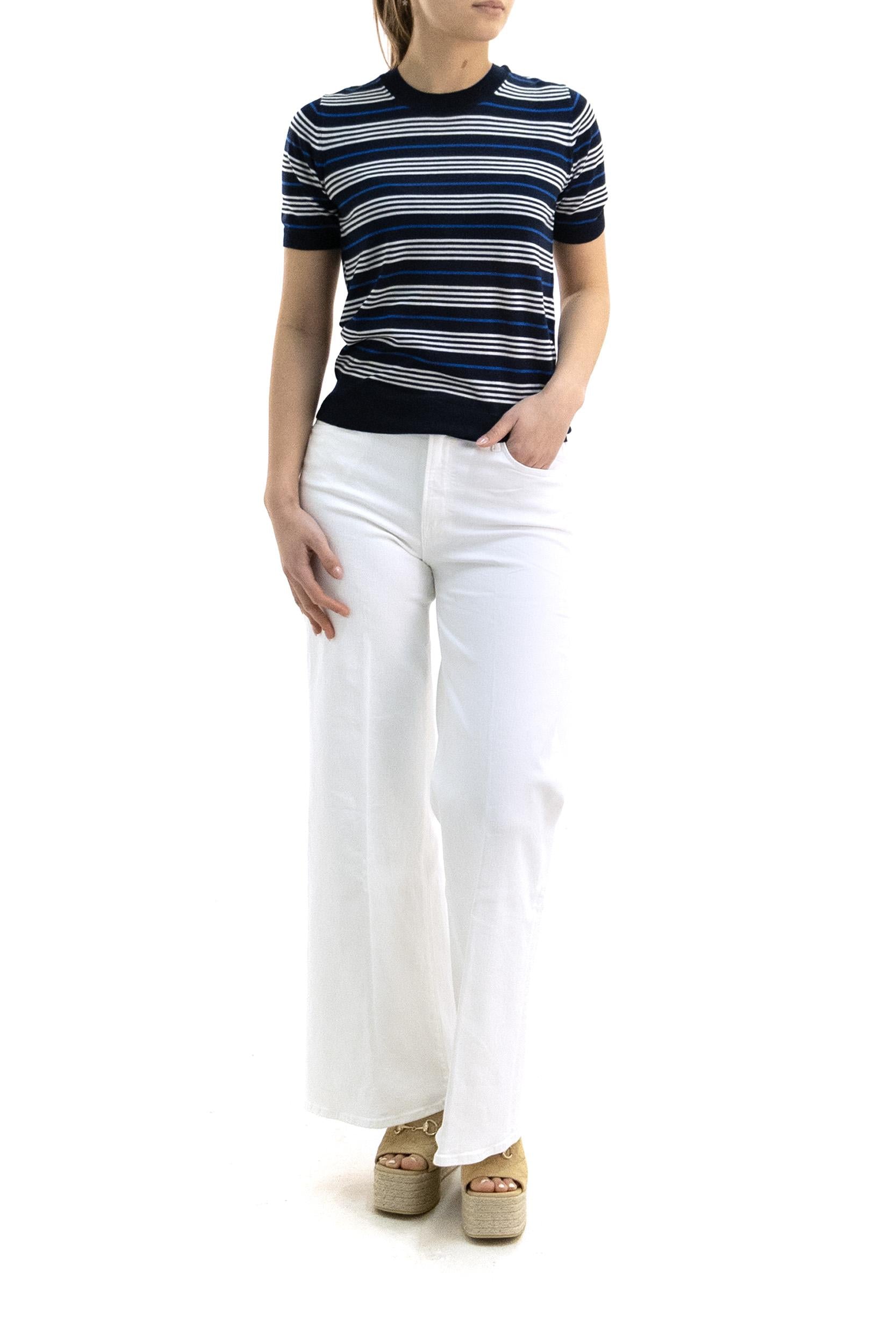 T-shirt in lana e seta a righe di colore blu e bianco<BR/> LISTRIPES-D540779 812 P.A.R.O.S.H. 