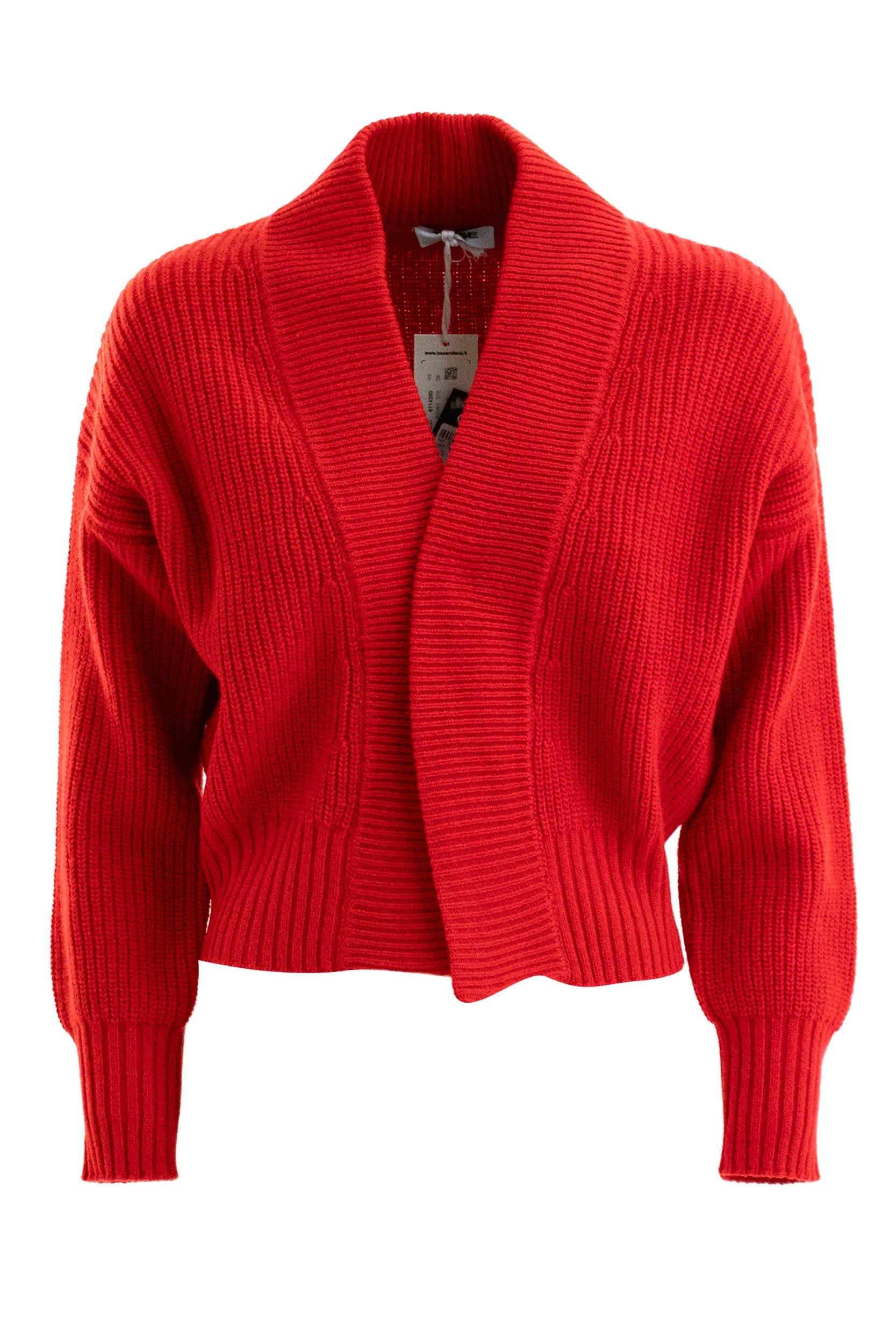 Cardigan in lana di colore rosso<BR/> B2053 602 376 BASE 
