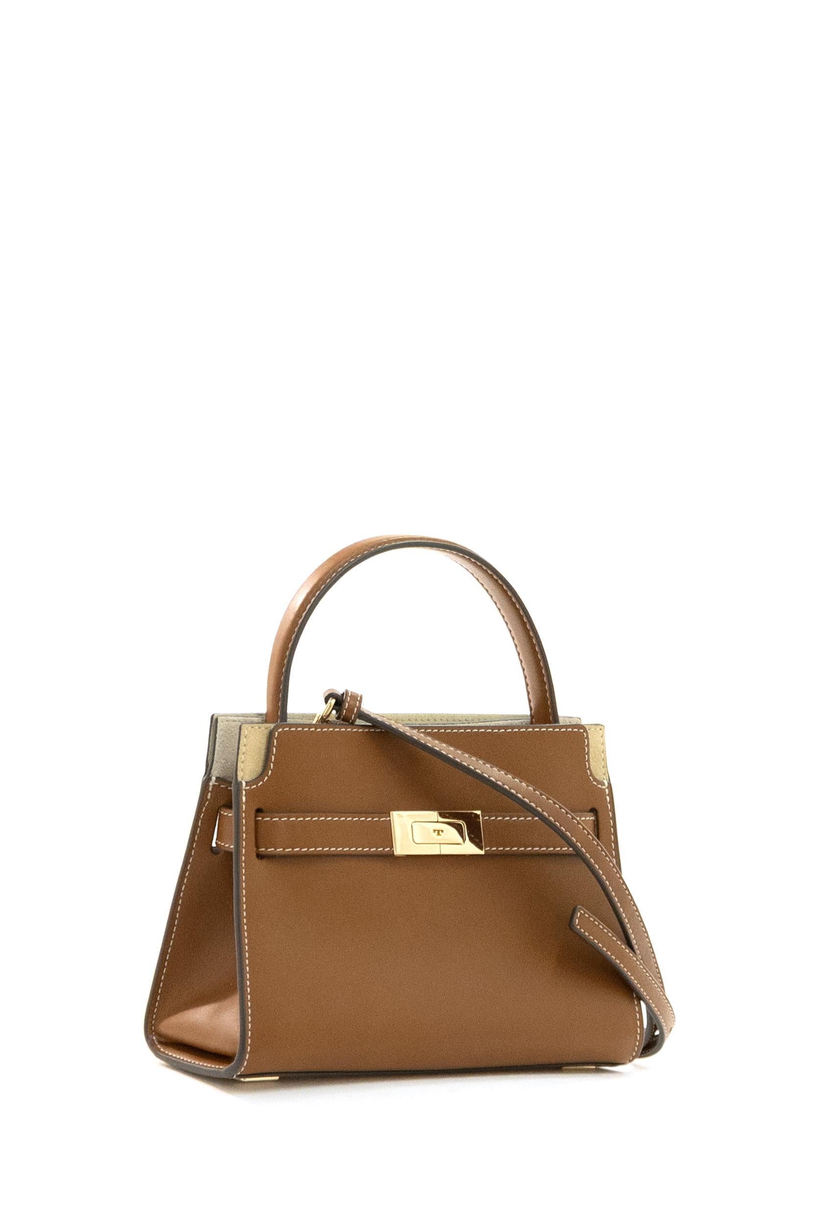 Borsa Petite double bag Lee Radziwill in pelle di colore marrone<BR/> 178830 201 TORY BURCH 