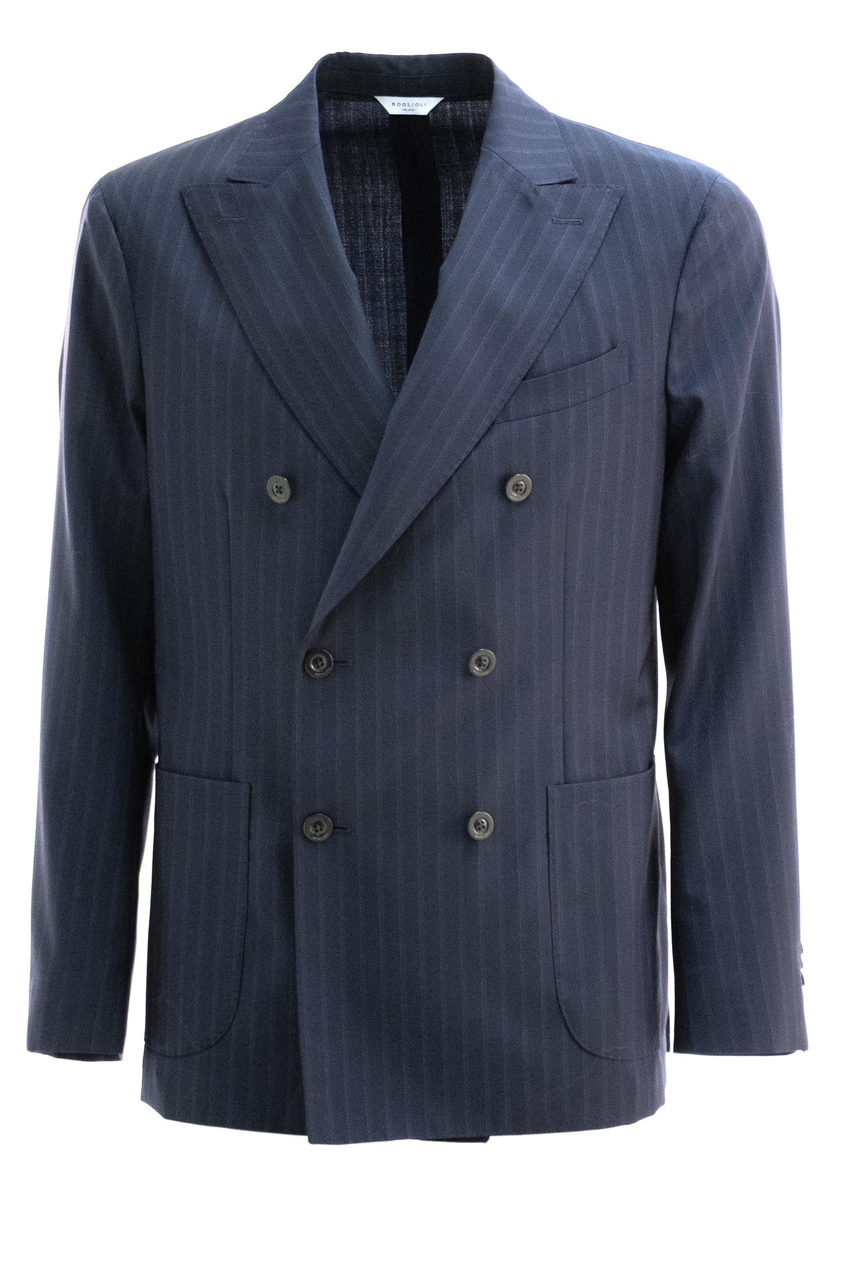 Abito gessato in lana di colore blu<BR/> N43C2E SB6112 0790 BOGLIOLI 