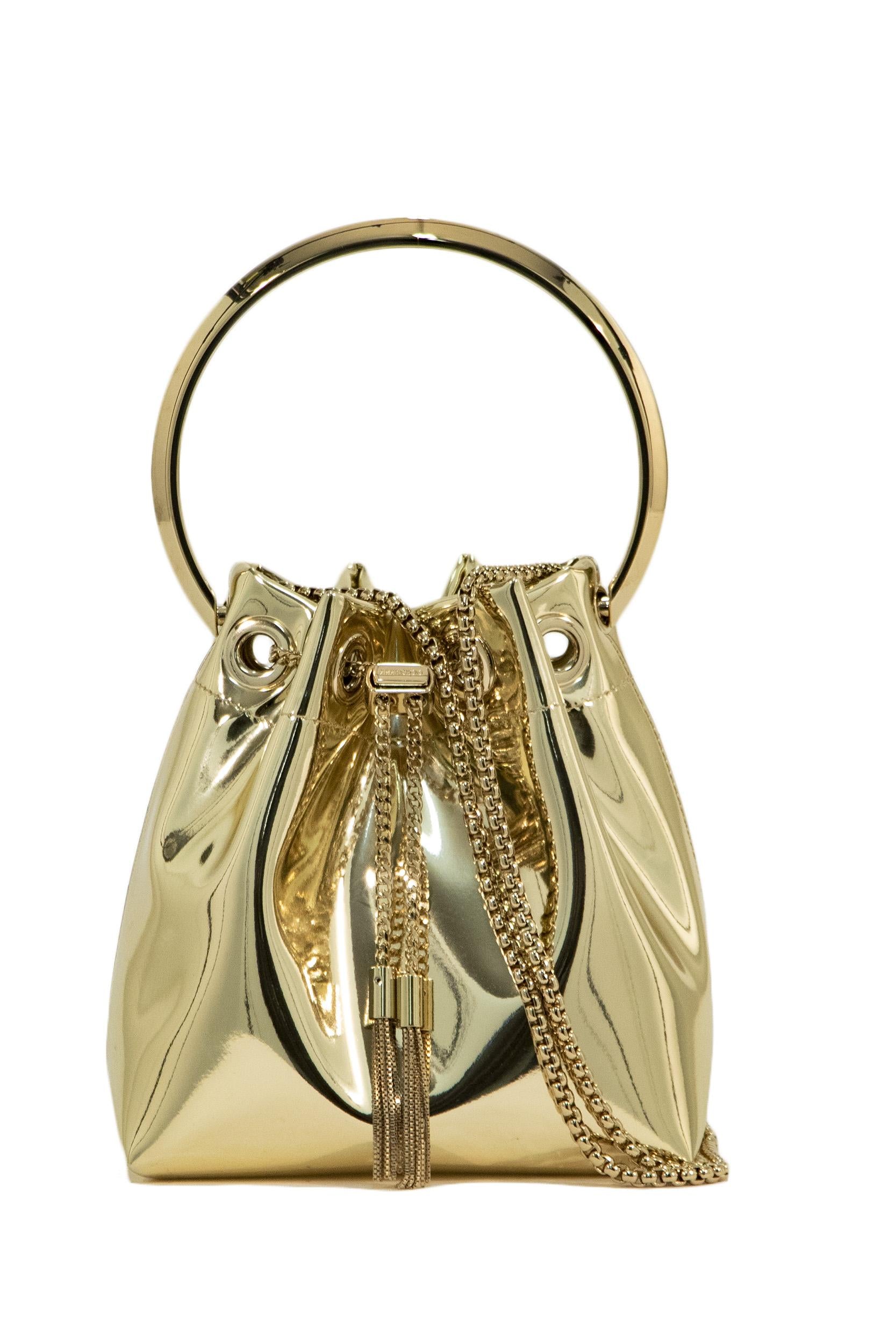 Borsa a Mano Bon Bon color oro dall'efetto a specchio BON BON XVK GOLD JIMMY CHOO 