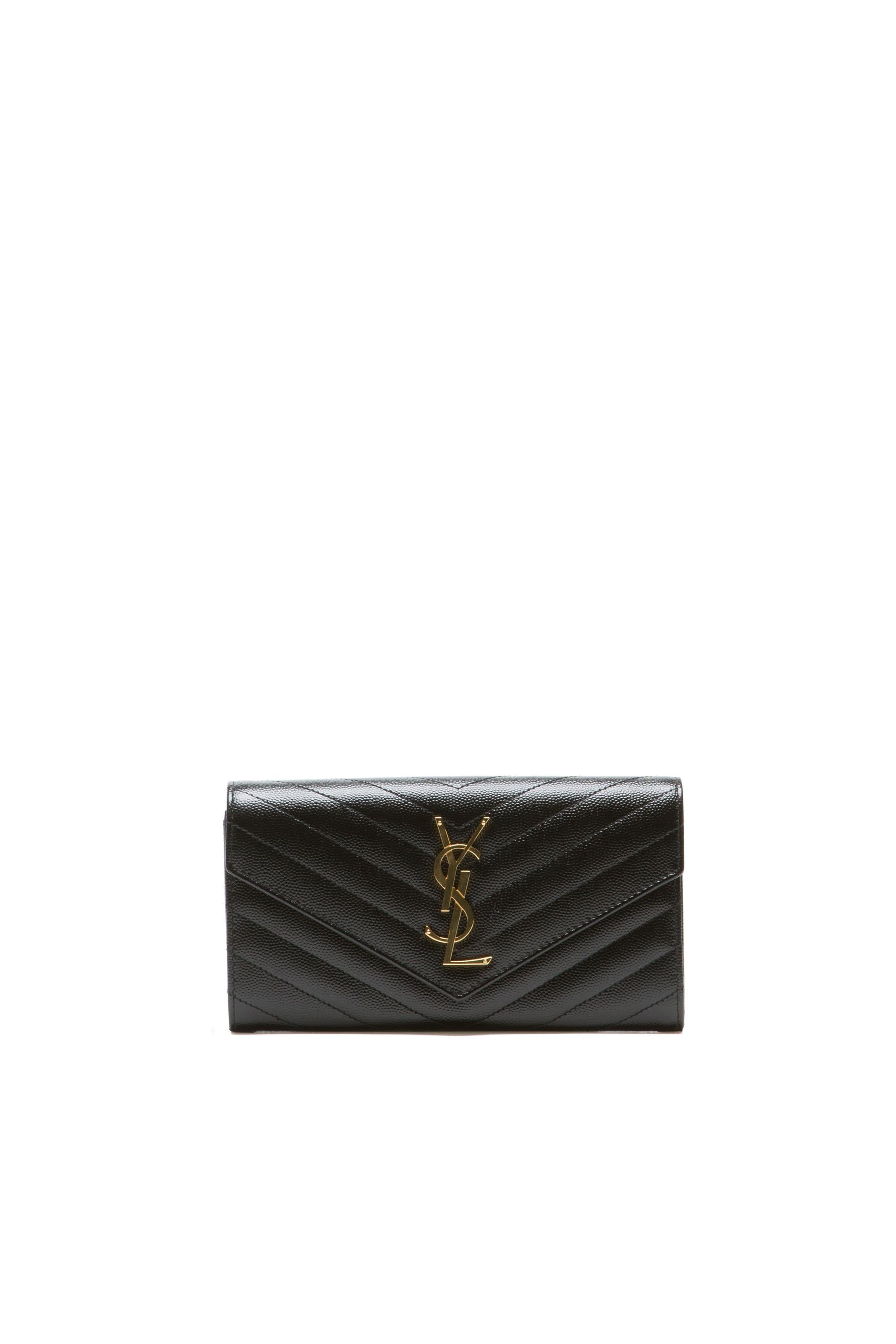 Portafoglio in pelle grain de poudre matelassè color nero 372264 BOW01 1000 SAINT LAURENT 