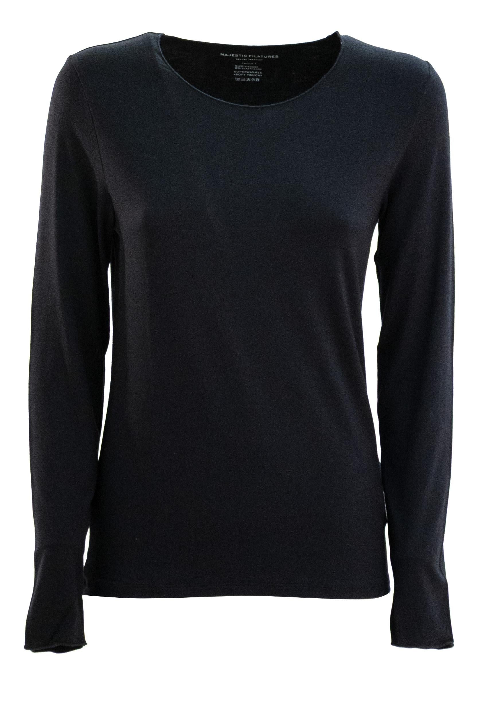 T-shirt in viscosa di colore blu<BR/> E26M001-FTS002 003 MAJESTIC 