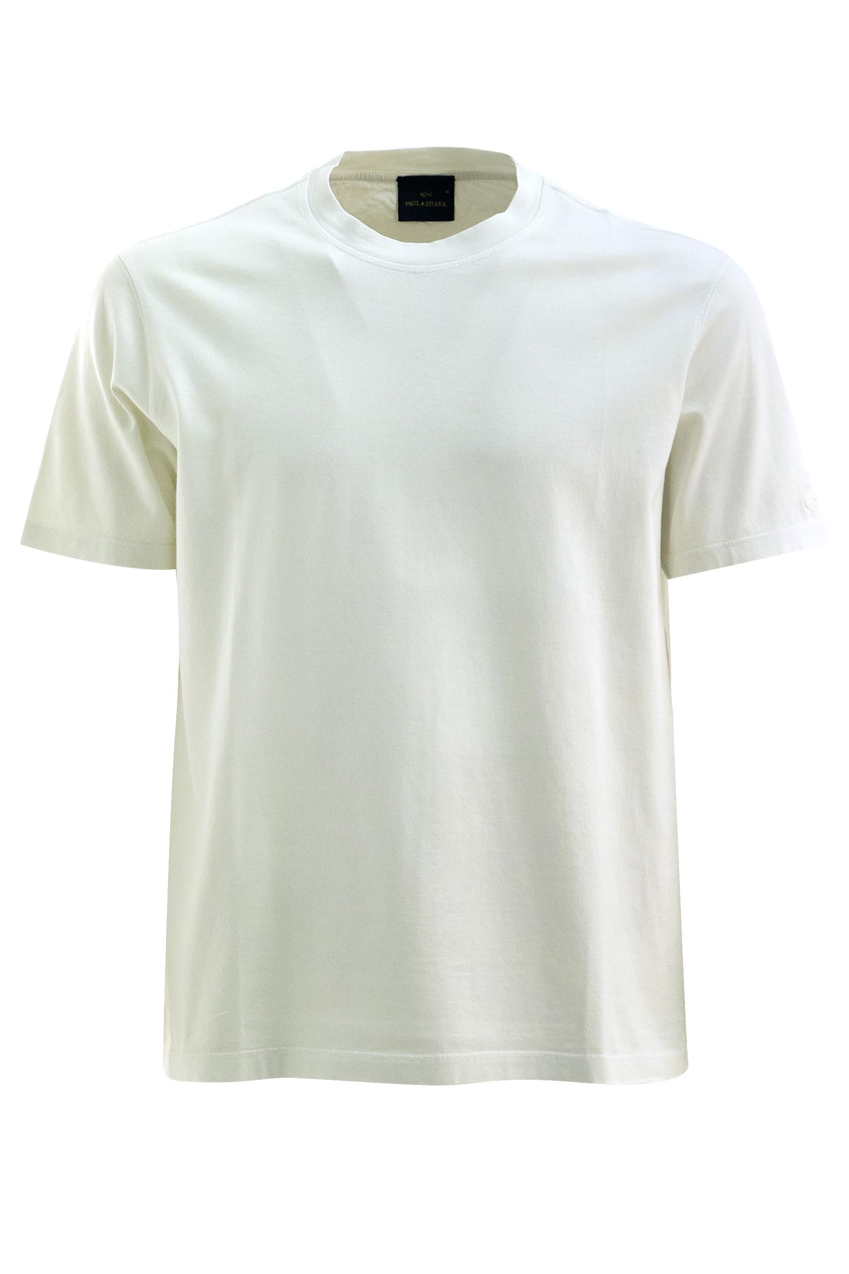 T-shirt in jersey di cotone di colore bianco<BR/> 25411006 469 PAUL & SHARK 