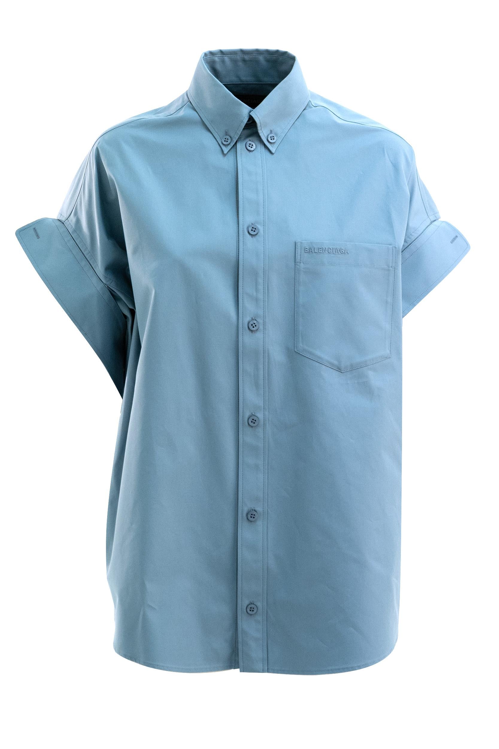 Camicia in cotone di colore azzurro<BR/> 857833 TTM13 1463 BALENCIAGA 