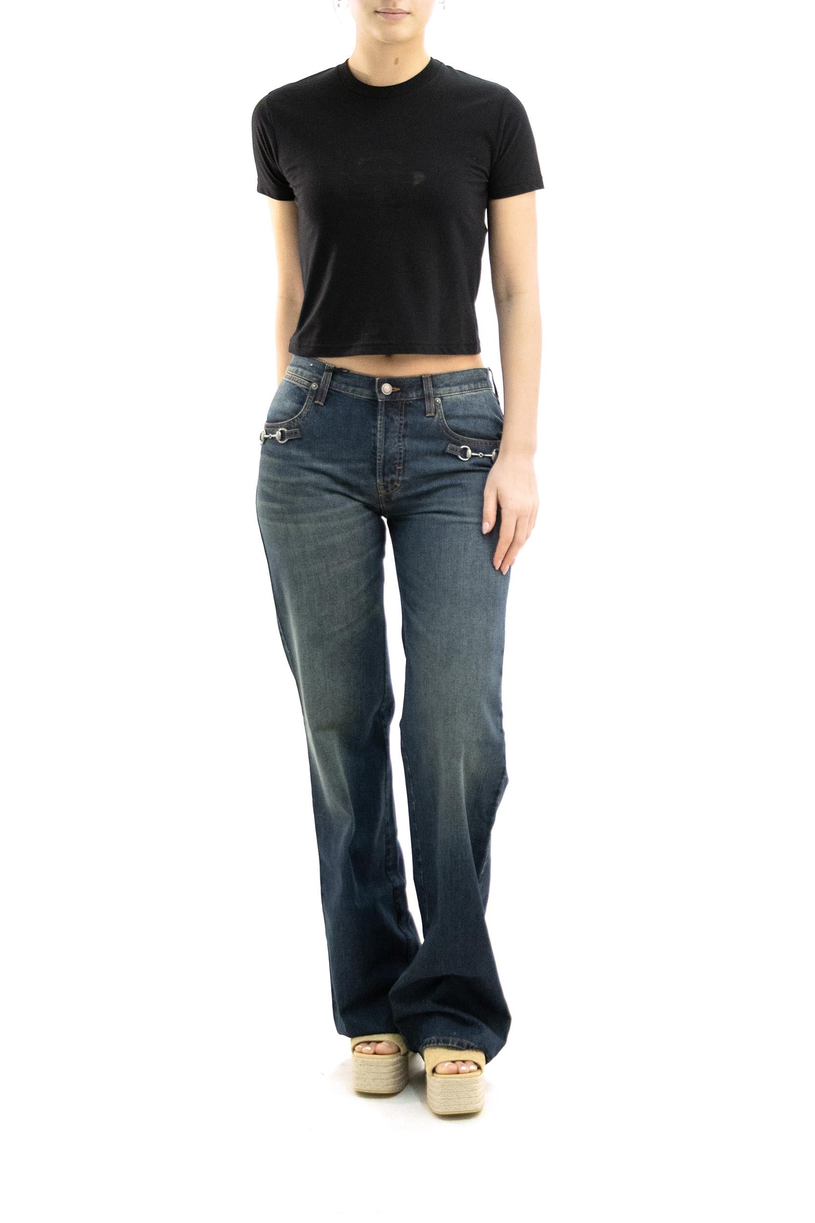 Pantalone in Denim di Cotone con Horsebit<BR/> 864707 XDDFW 4011 GUCCI