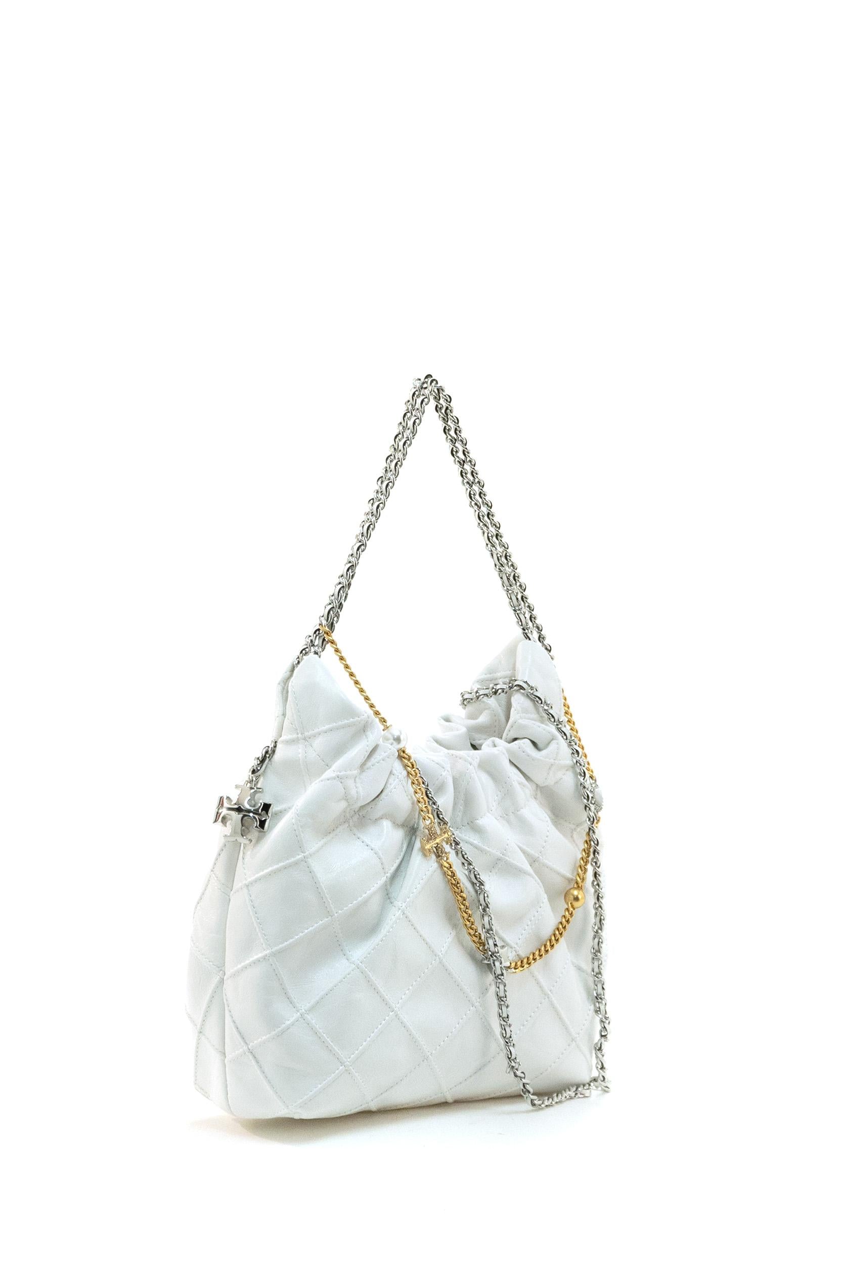 Borsa Fleming mini in pelle di colore bianco<BR/> 164022 100 TORY BURCH 