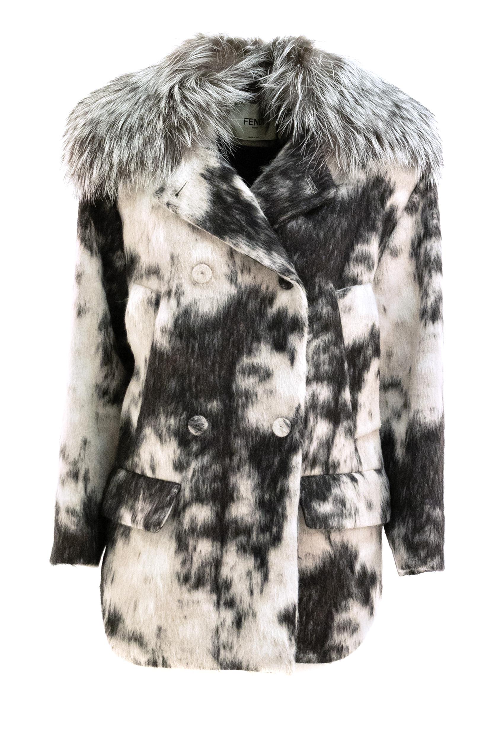 Cappotto in lana Frosted Fauna bianco e nero<BR/> FJ7640 4IY F09TJ FENDI 