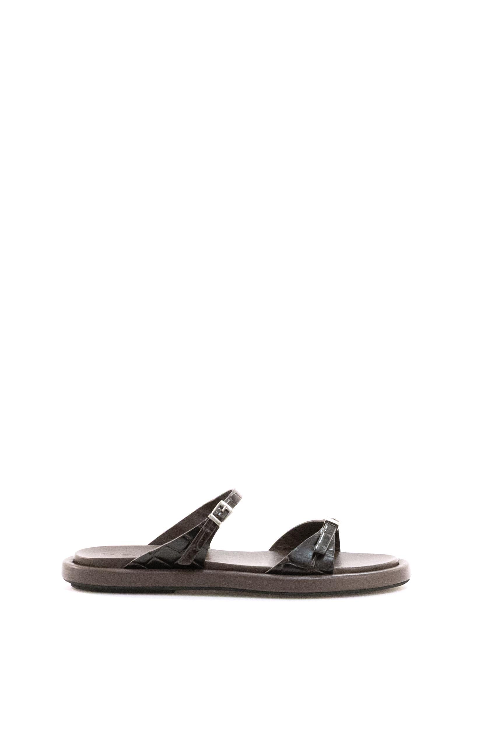Sandali Laila in pelle stampa cocco color marrone<BR/> ARE14 NAIROBI MOGANO POEVE 
