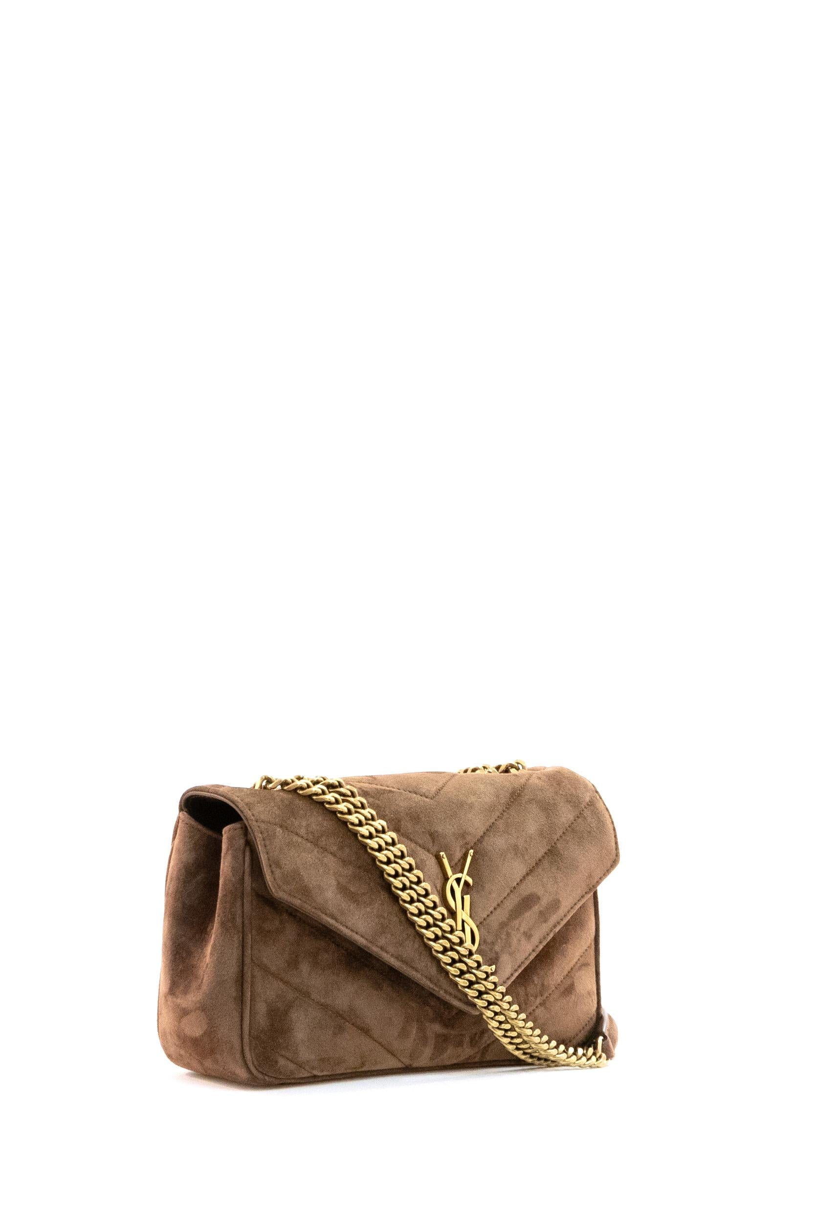 Borsa Loulou in suede matelassé color marrone <BR/> 801437 AAEY6 2358 SAINT LAURENT 