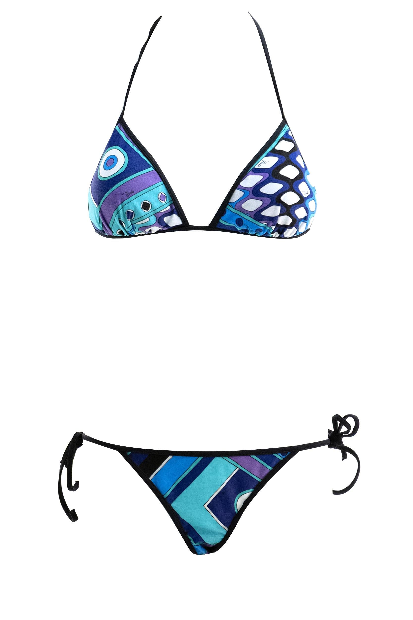 Slip Bikini in lycra elastica con stampa Vivara di colore turchese e blu<BR/> 6HMX77 6H895 P20 EMILIO PUCCI 