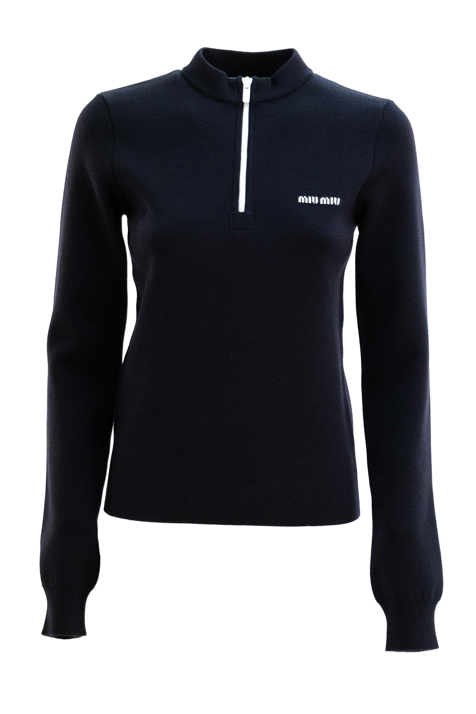 Pullover in lana di colore blu<BR/> MML01W S OOO 18SP F0008 MIU MIU 