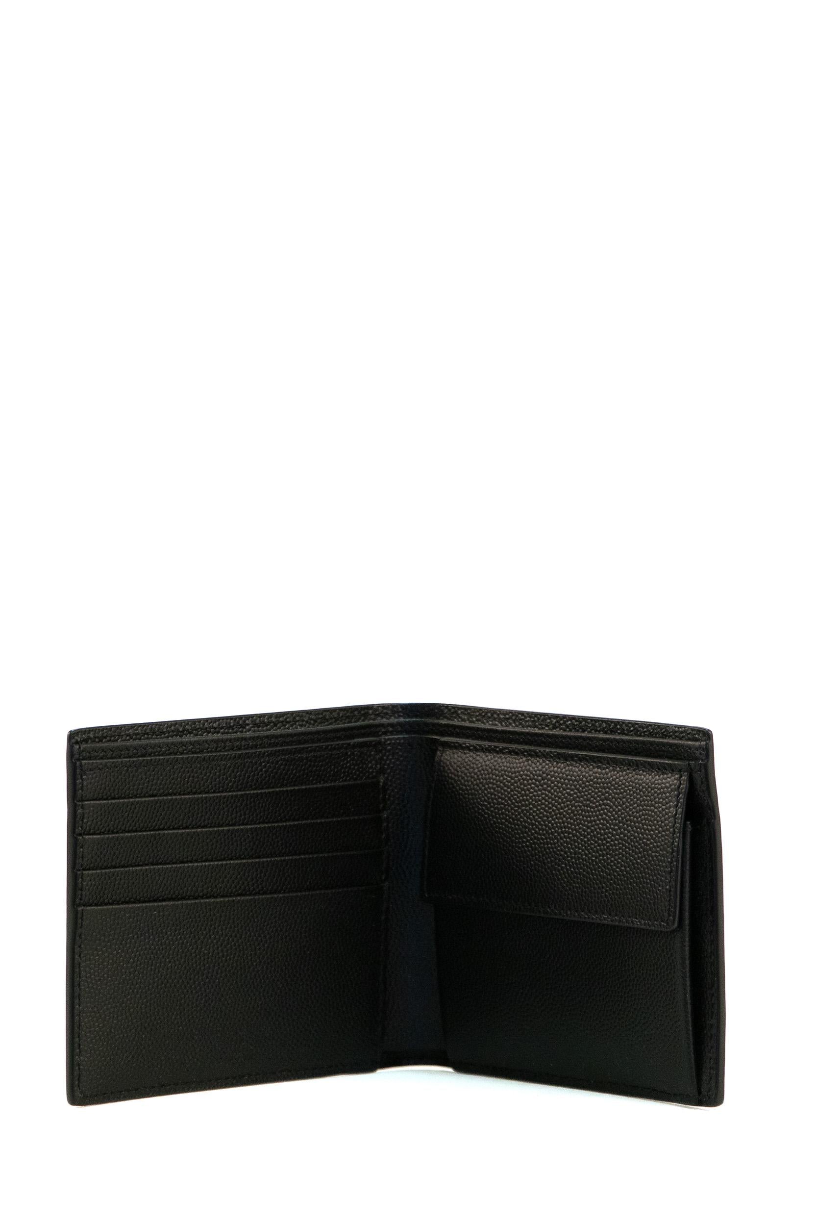 Portafoglio in pelle a texture con logo lettering colore nero<BR/> 396303 BTY0N 1000 SAINT LAURENT 