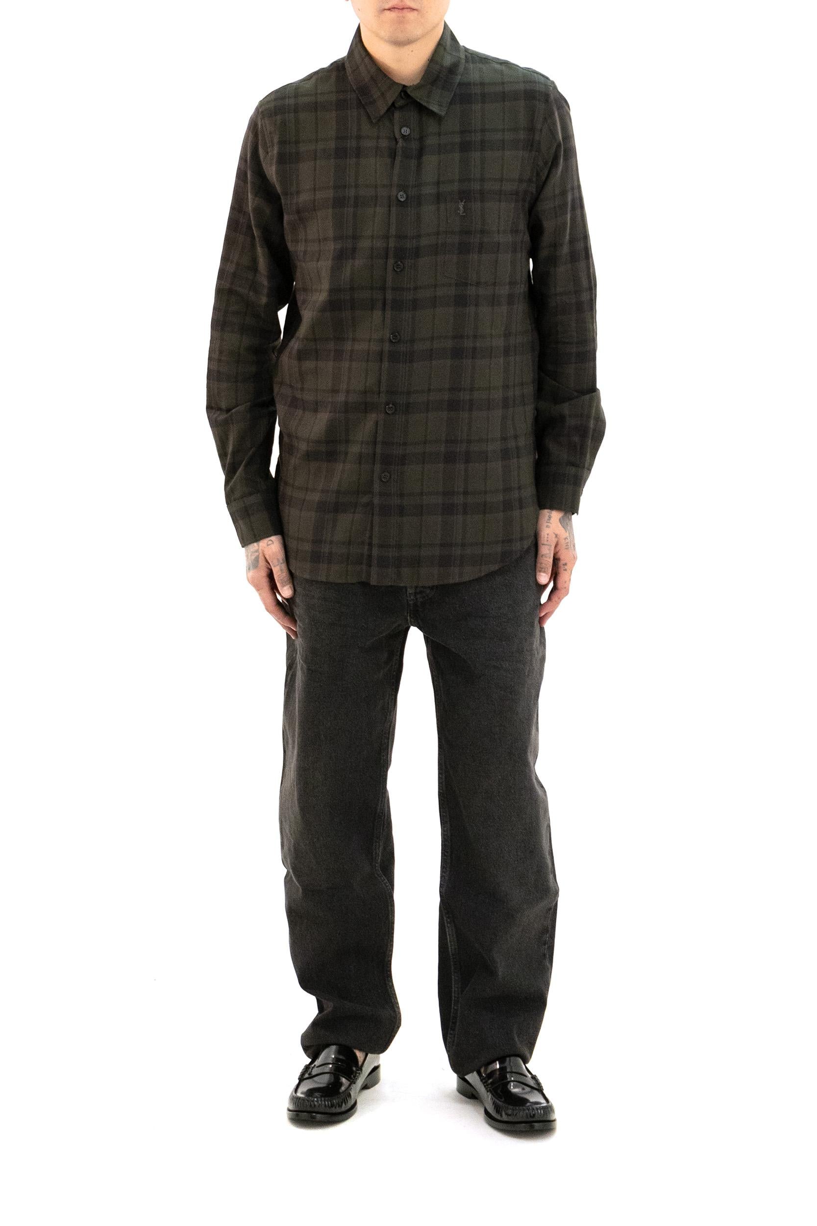 Camicia in cotone a quadri di colore verde<BR/> 838702 Y33IB 2861 SAINT LAURENT 