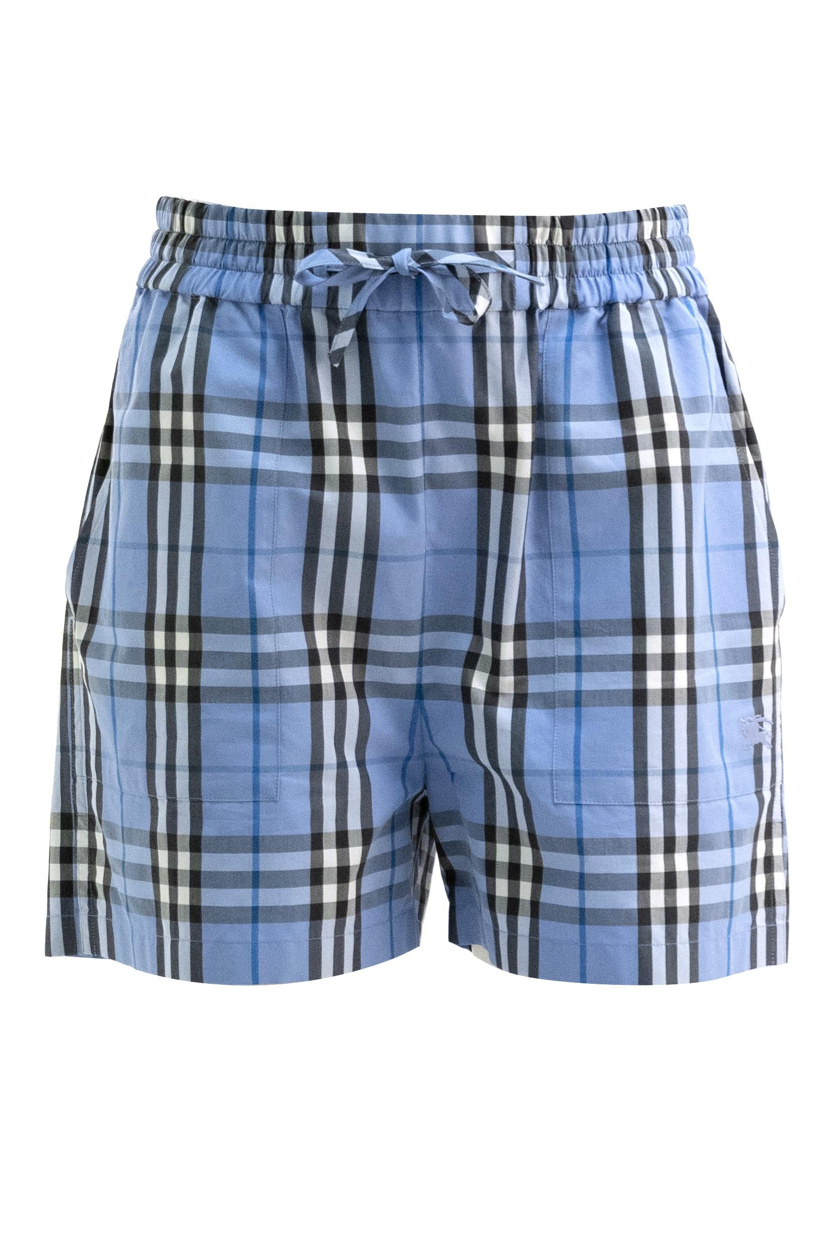 Shorts in cotone Check di colore azzurro<BR/> 8126539 BLU BURBERRY 