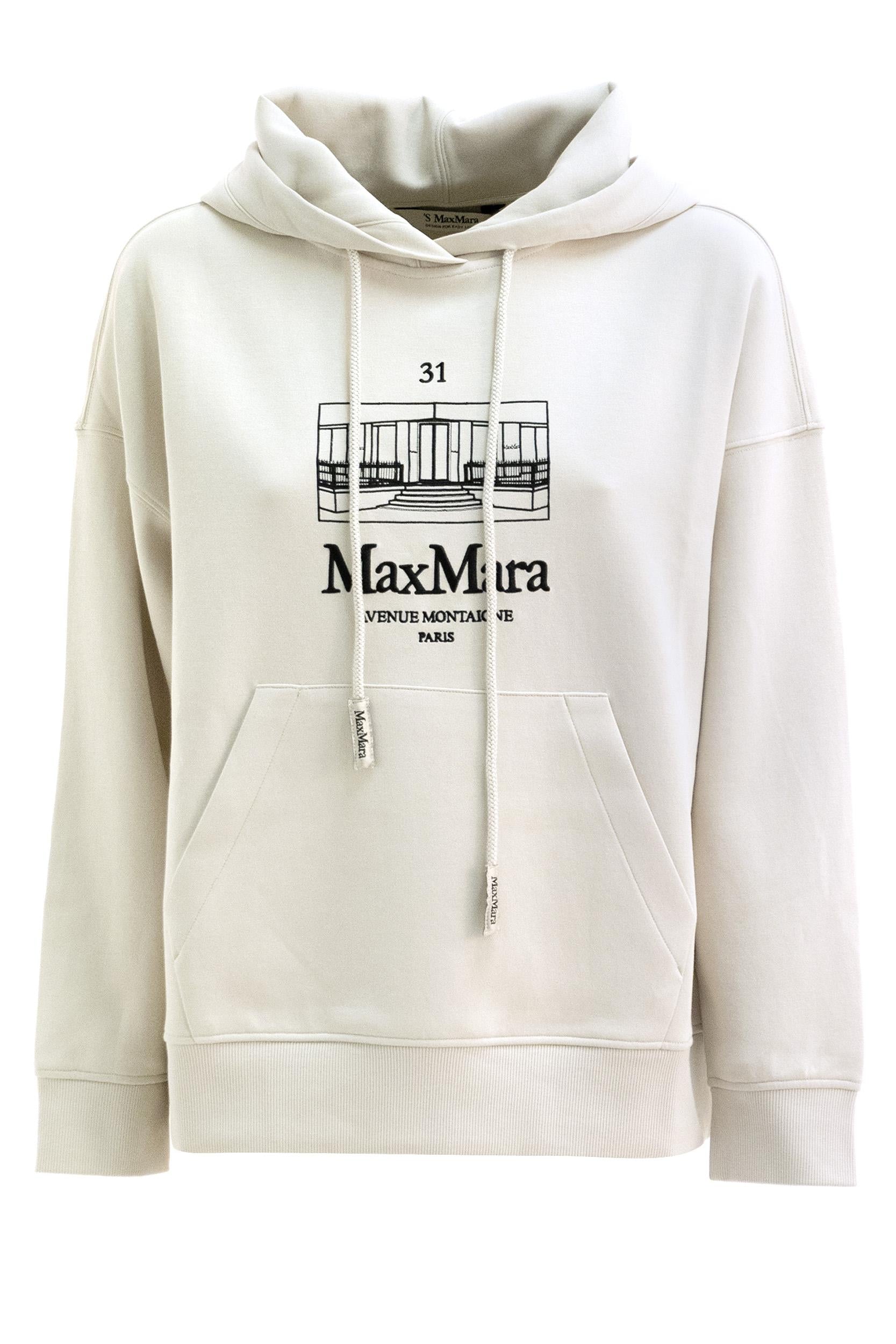 Felpa con cappuccio in jersey di cotone tecnico color avorio<BR/> SMMANDREA 001 S MAX MARA 