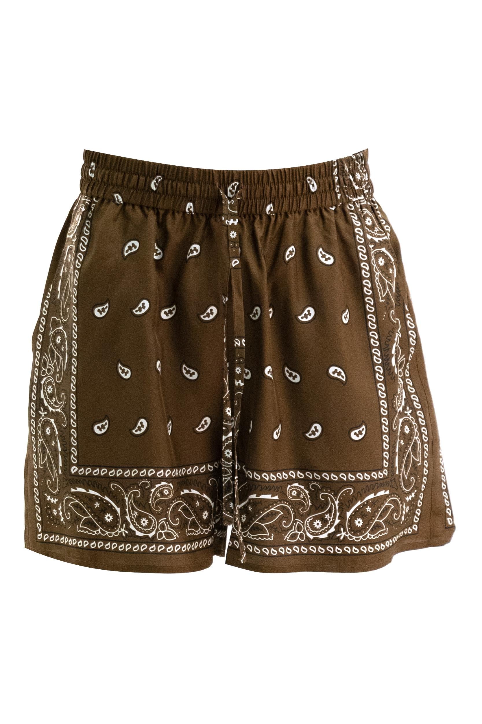 Shorts in seta di colore marrone con stampa paisley<BR/> SOY-D210612 886 P.A.R.O.S.H. 