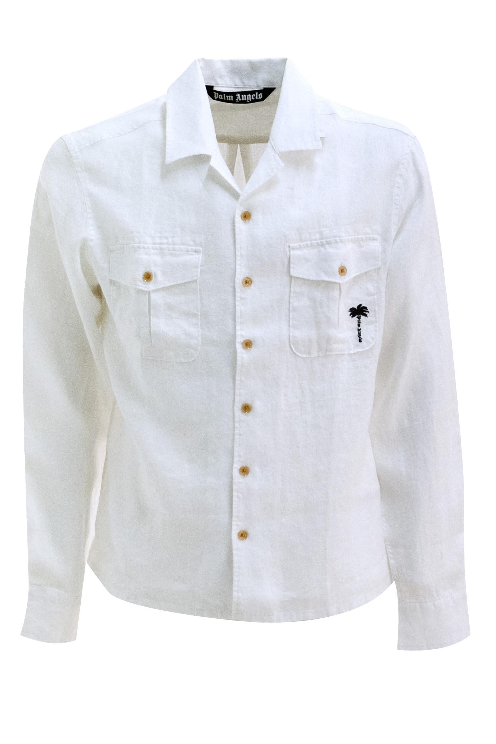 Camicia in lino di colore bianco<BR/> PMGE04PS26FAB001 0110 PALM ANGELS 