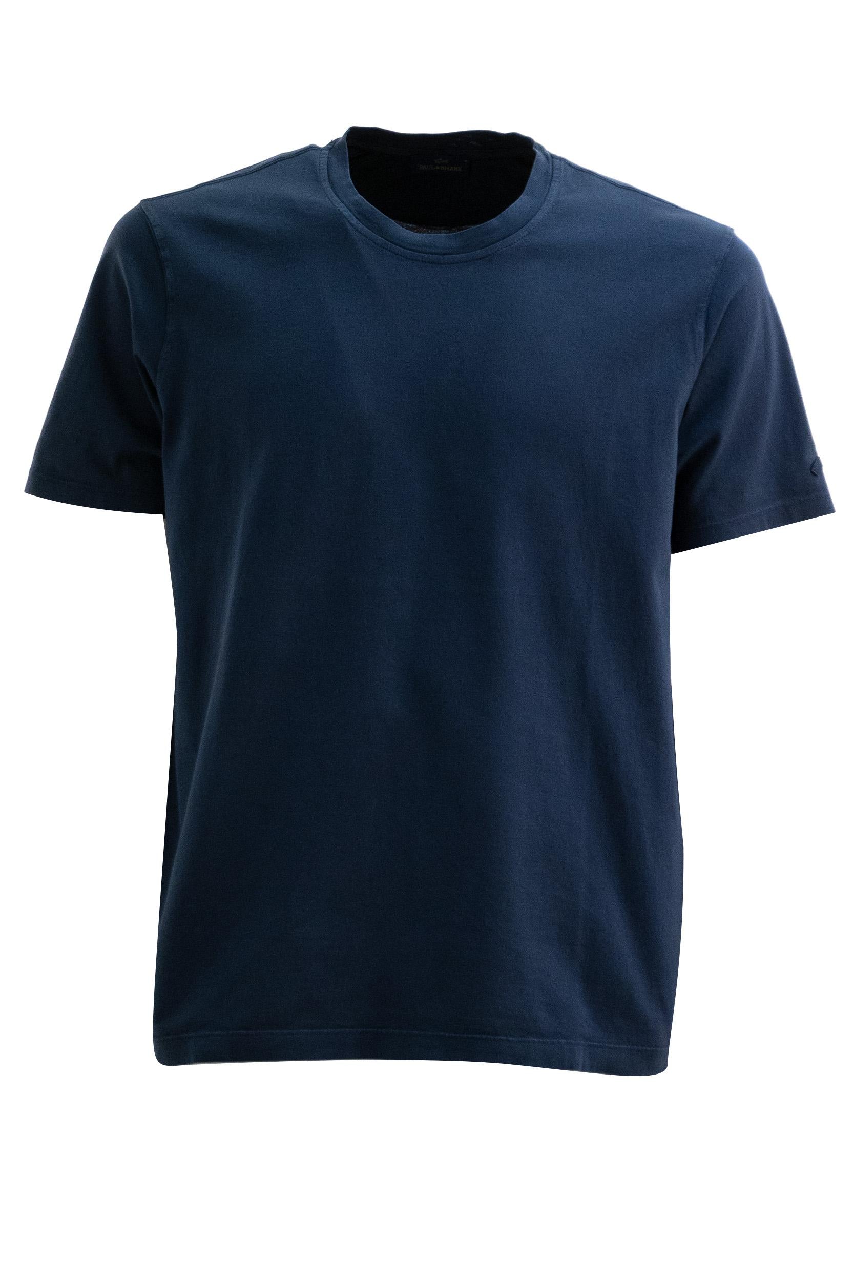 T-shirt in jersey di cotone di colore blu<BR/> 25411006 013 PAUL & SHARK 