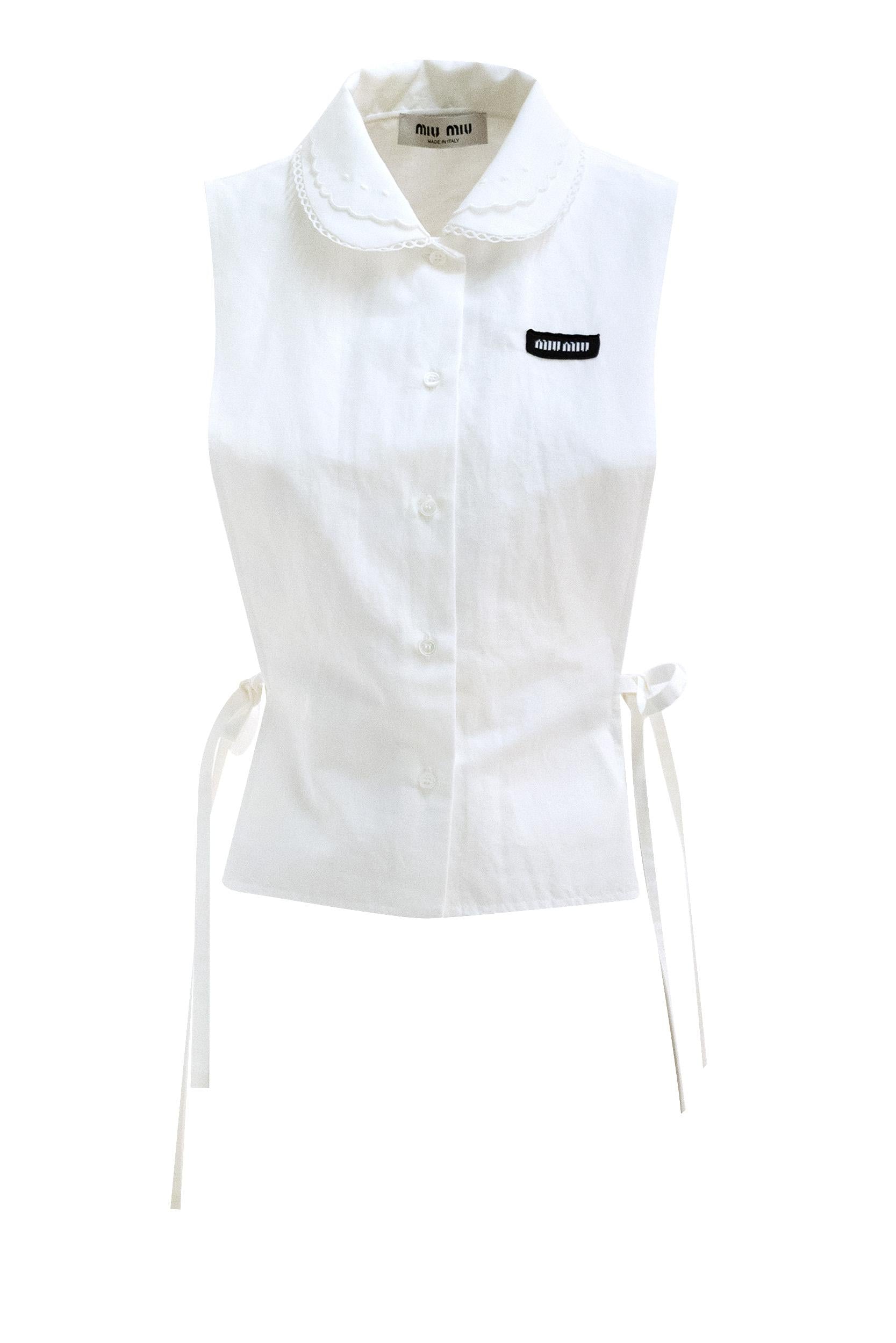 Camicia in popeline di colore bianco<BR/> MK2041 S OOO 163M F0009 MIU MIU 
