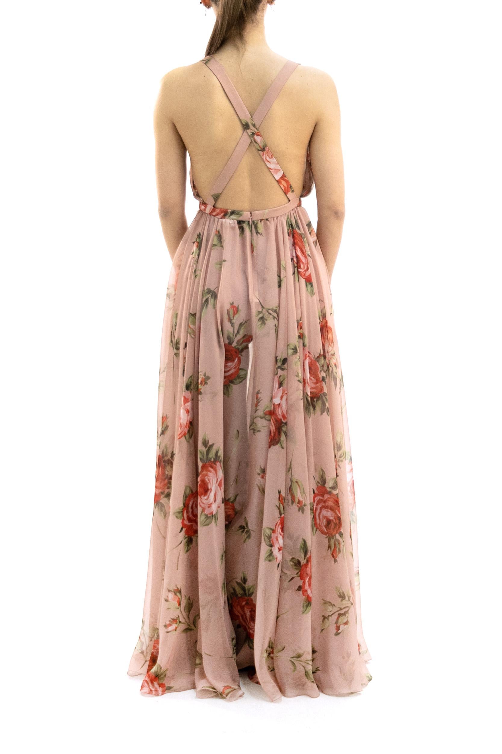 Abito in Chiffon di Seta con Stampa Bouquet Rose<BR/> F6ZA1T IS11F HF5ZN DOLCE & GABBANA 