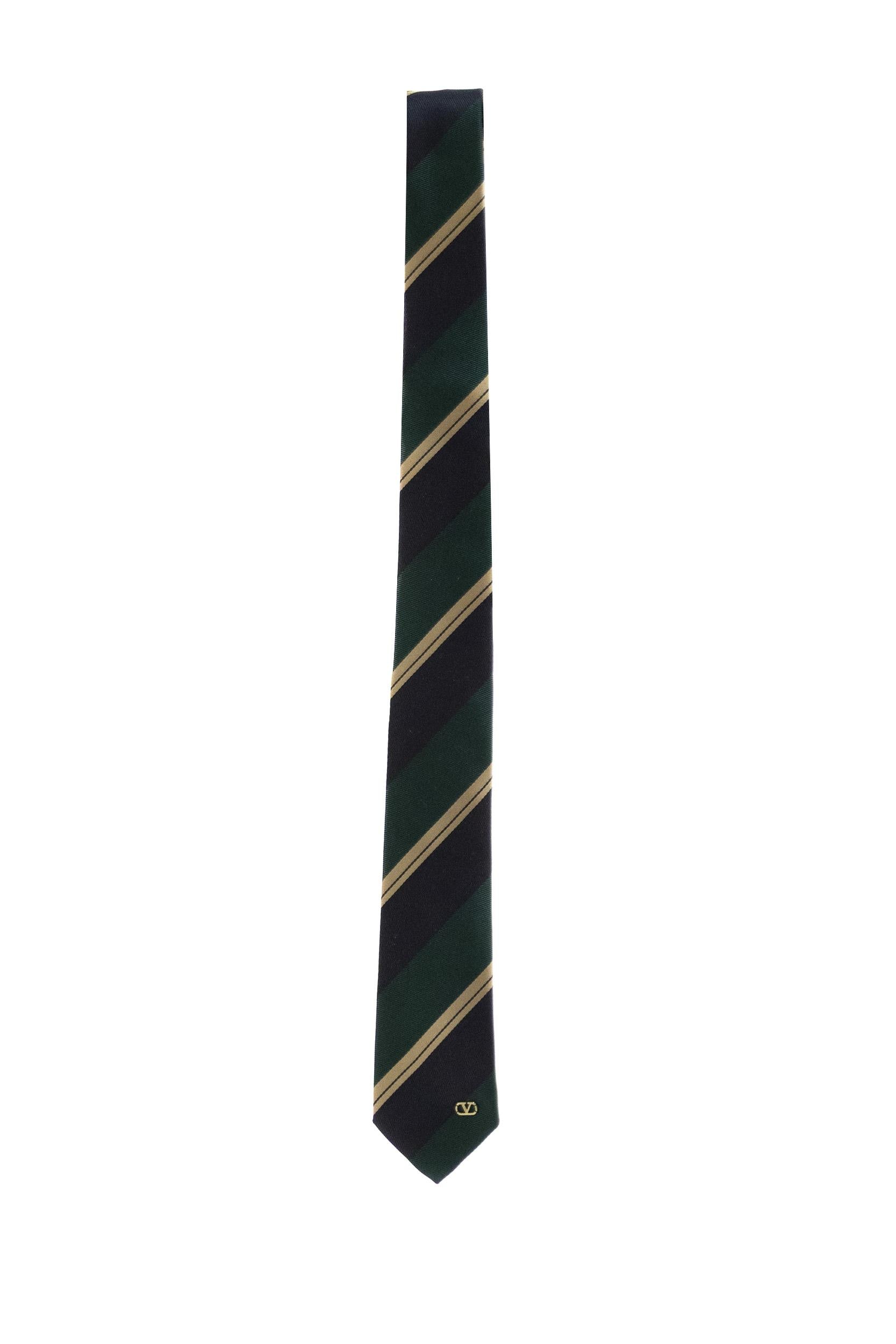 Cravatta Valentie in seta Jacquard Regimental di colore verde e blu<BR/> 9Y2EV195WHS 0HL VALENTINO GARAVANI 
