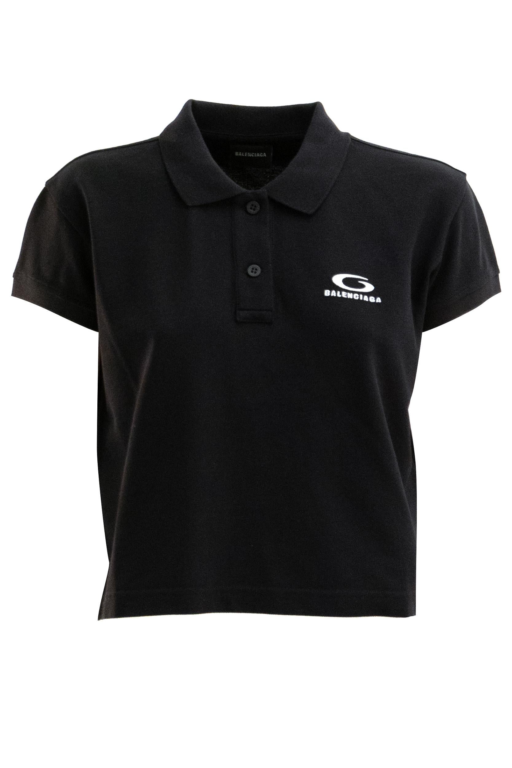 Polo in piquet di cotone di colore nero<BR/> 858098 TTVT8 1070 BALENCIAGA 