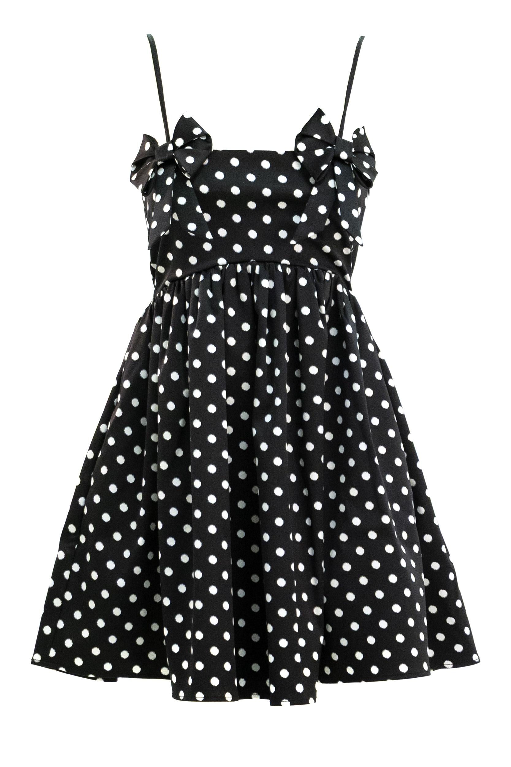 Abito in raso a pois di colore nero e bianco<BR/> A1030193 099 GANNI 