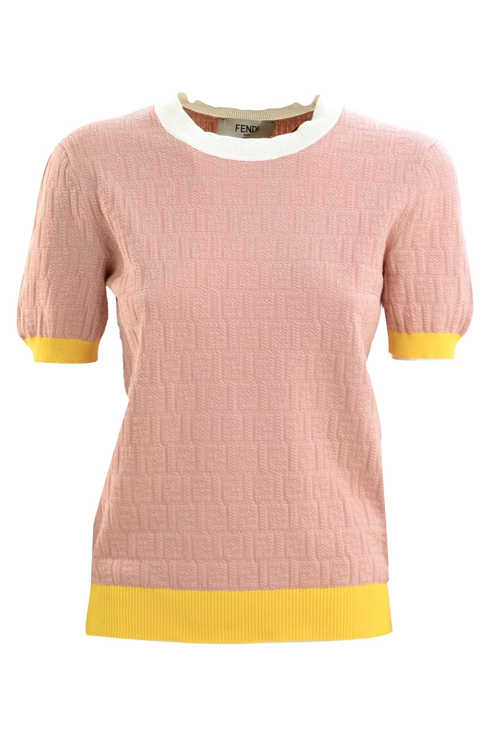 Maglia in cotone FF di colore rosa <BR/> FZXE94 AW4S F1W0S FENDI 