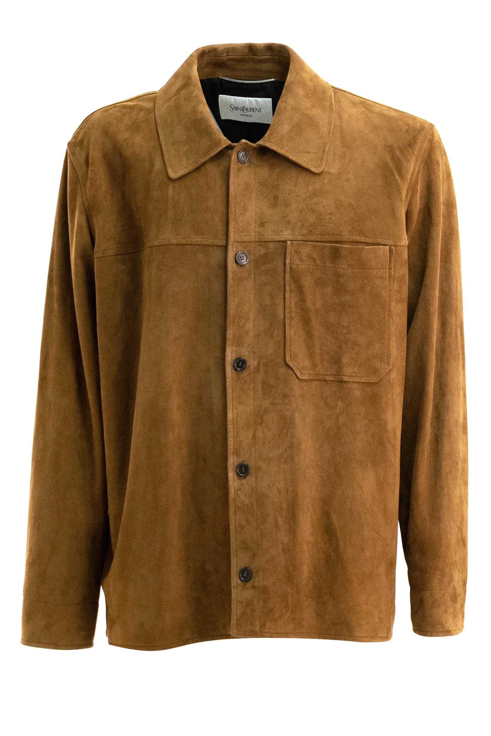 Overshirt in suede di colore marrone<BR/> 861396 YCUM2 2705 SAINT LAURENT 