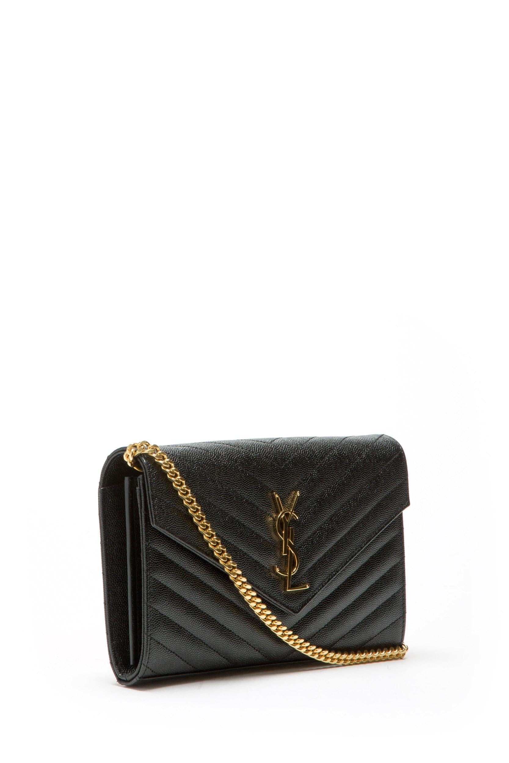 Pochette Cassandre in Pelle Grain de Poudre colore nero<BR/> 377828 BOW01 1000 SAINT LAURENT 