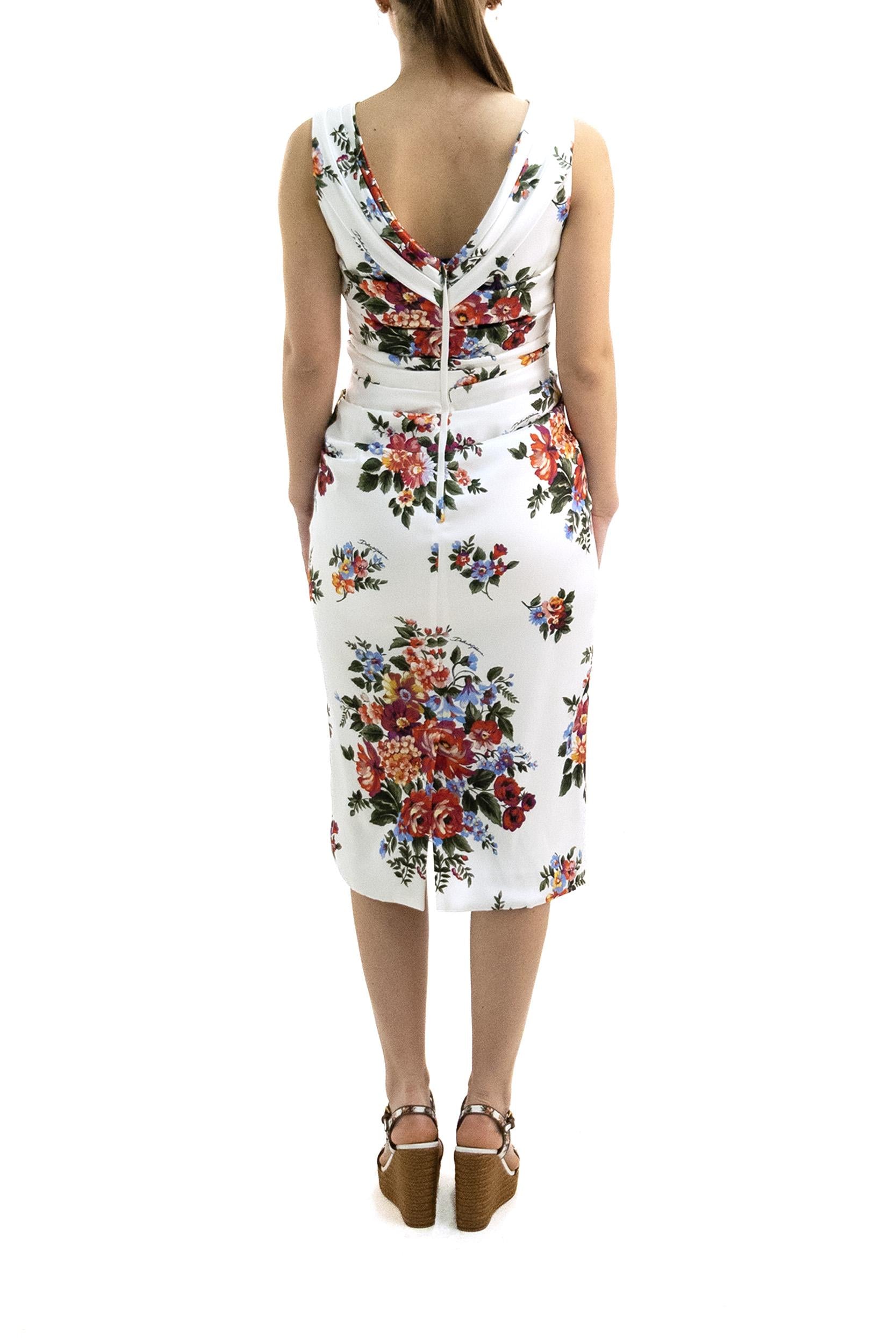 Abito in Raso con Stampa Mazzo di Fiori<BR/> F612RT FSICE HA5ZO DOLCE & GABBANA 