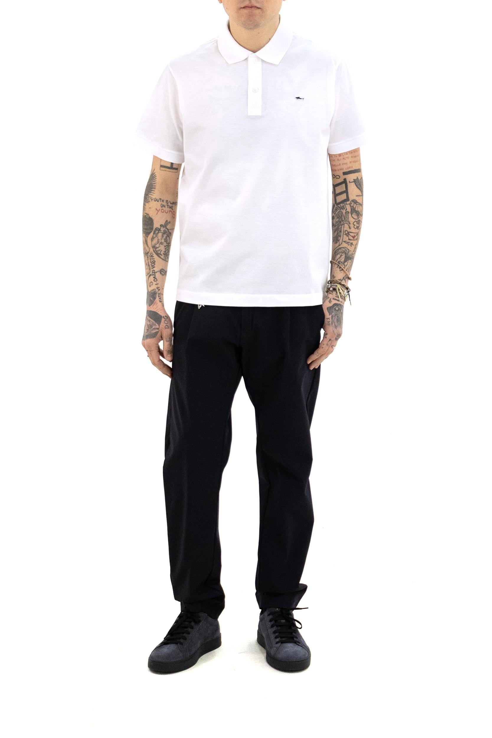 Polo in piqué di cotone di colore bianco<BR/> 99311001 010 PAUL & SHARK 