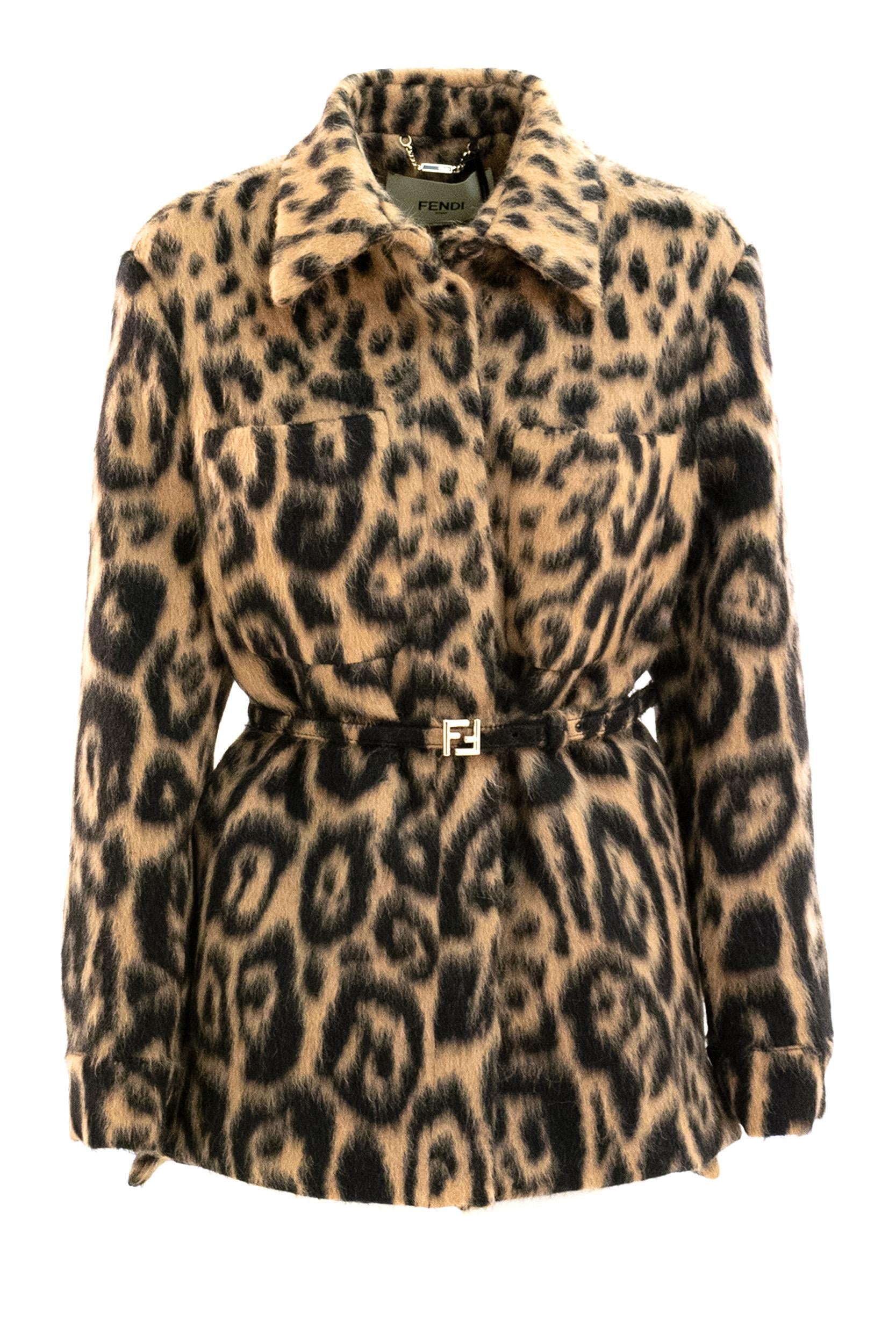 Go-To Jacket in lana stampa Leo beige e nero<BR/> FJ7561 AVJF F1T6O FENDI 